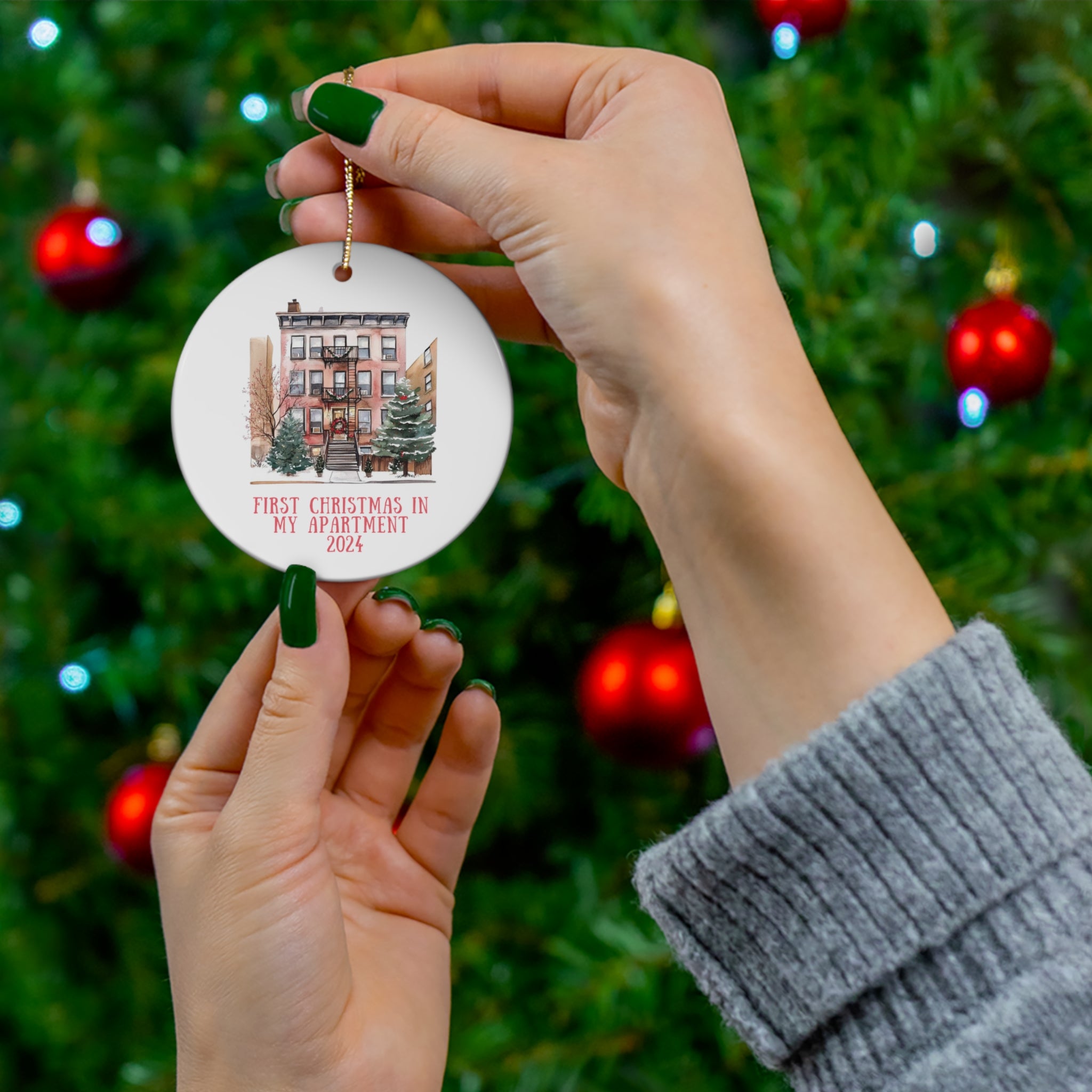 Personalized Ceramic Ornament - First Christmas in My Apartment 2024