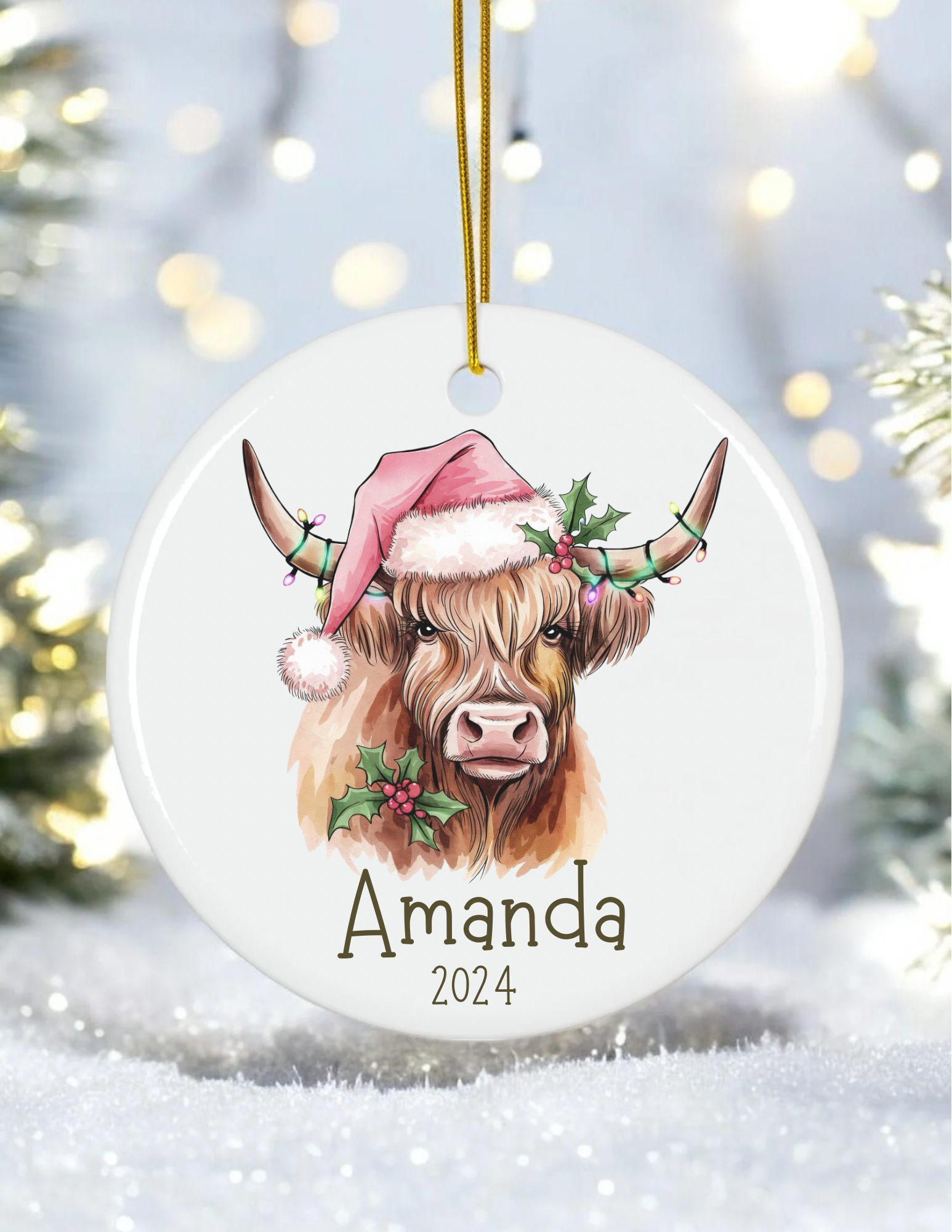 Personalized Highland Cow Ornament