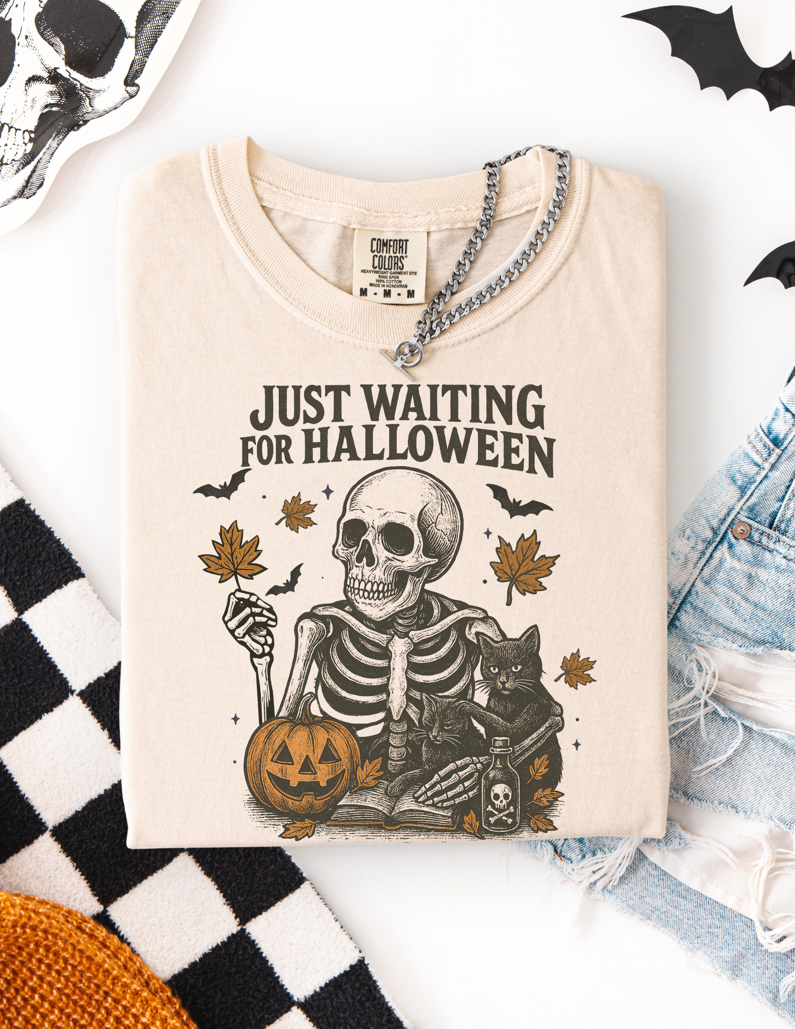 Vintage Skeleton Just Waiting For Halloween Shirt