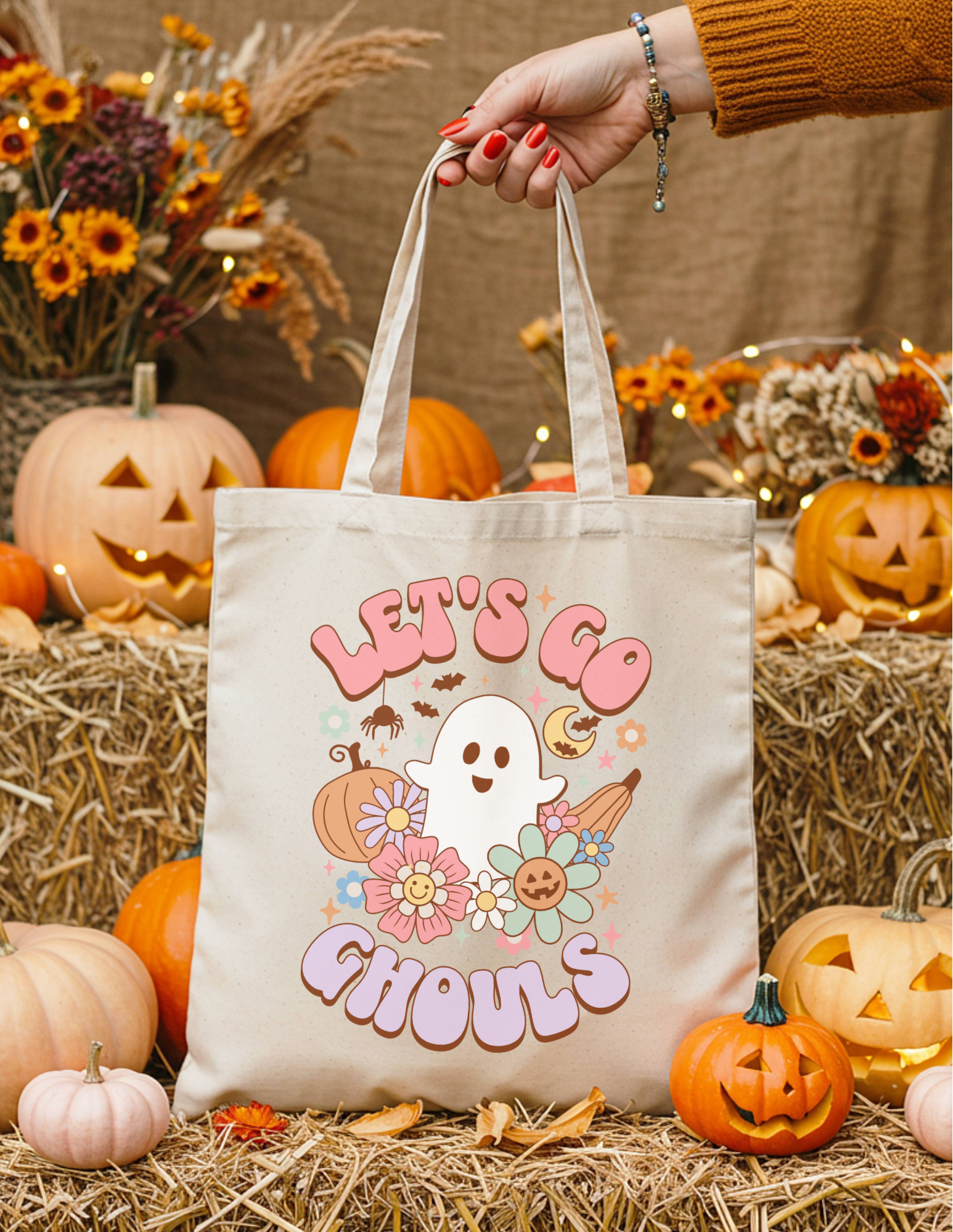 Cute Let’s Go Ghouls Halloween Tote Bag