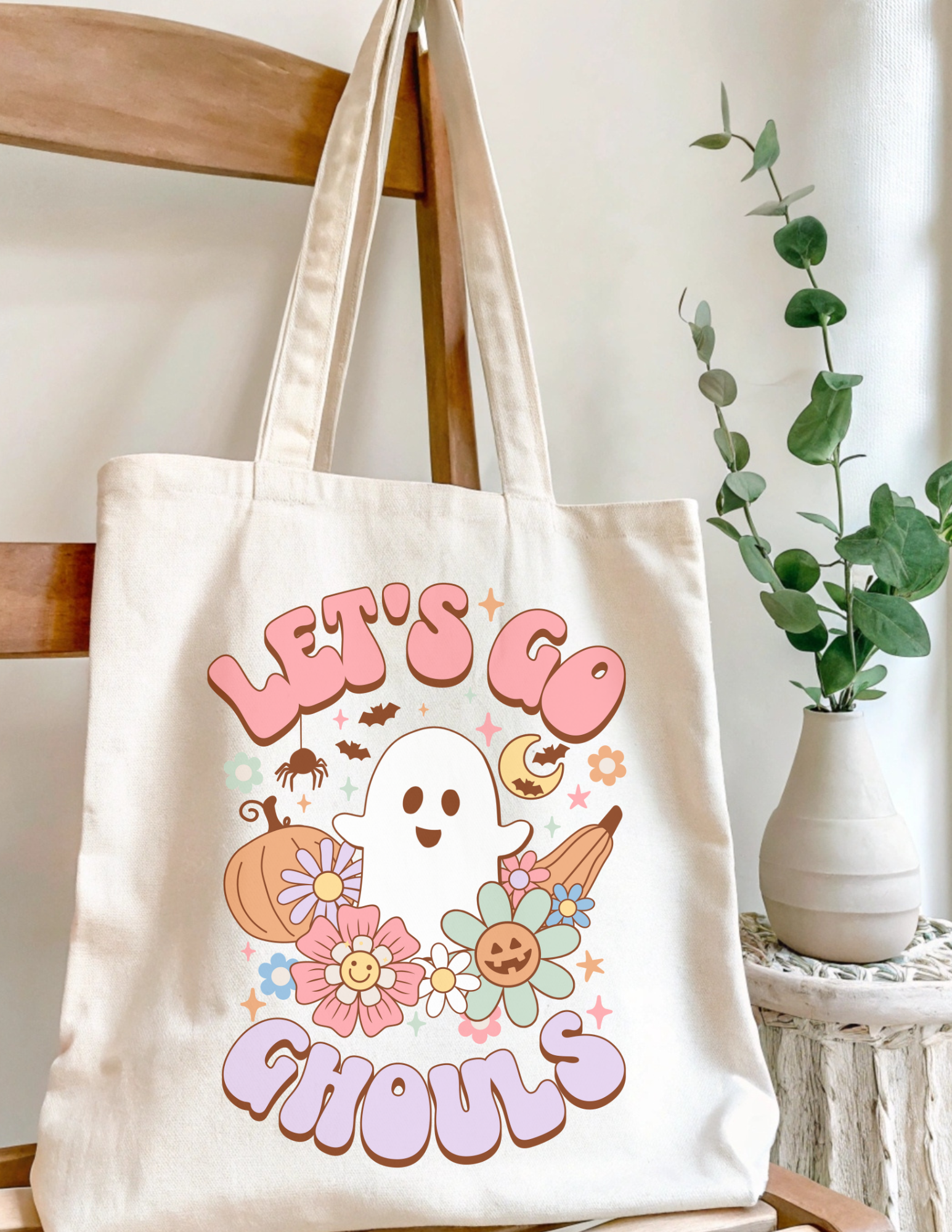 Cute Let’s Go Ghouls Halloween Tote Bag