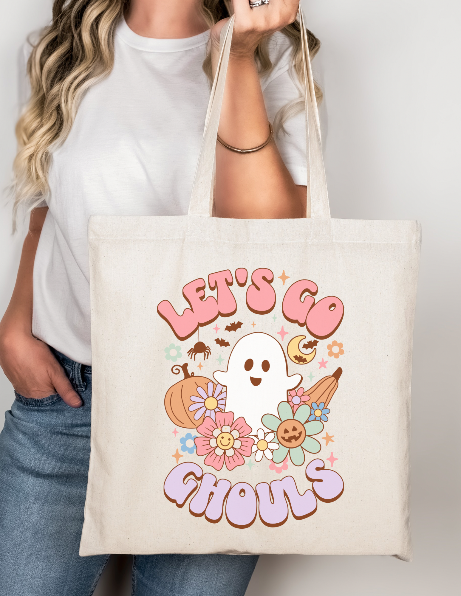 Cute Let’s Go Ghouls Halloween Tote Bag