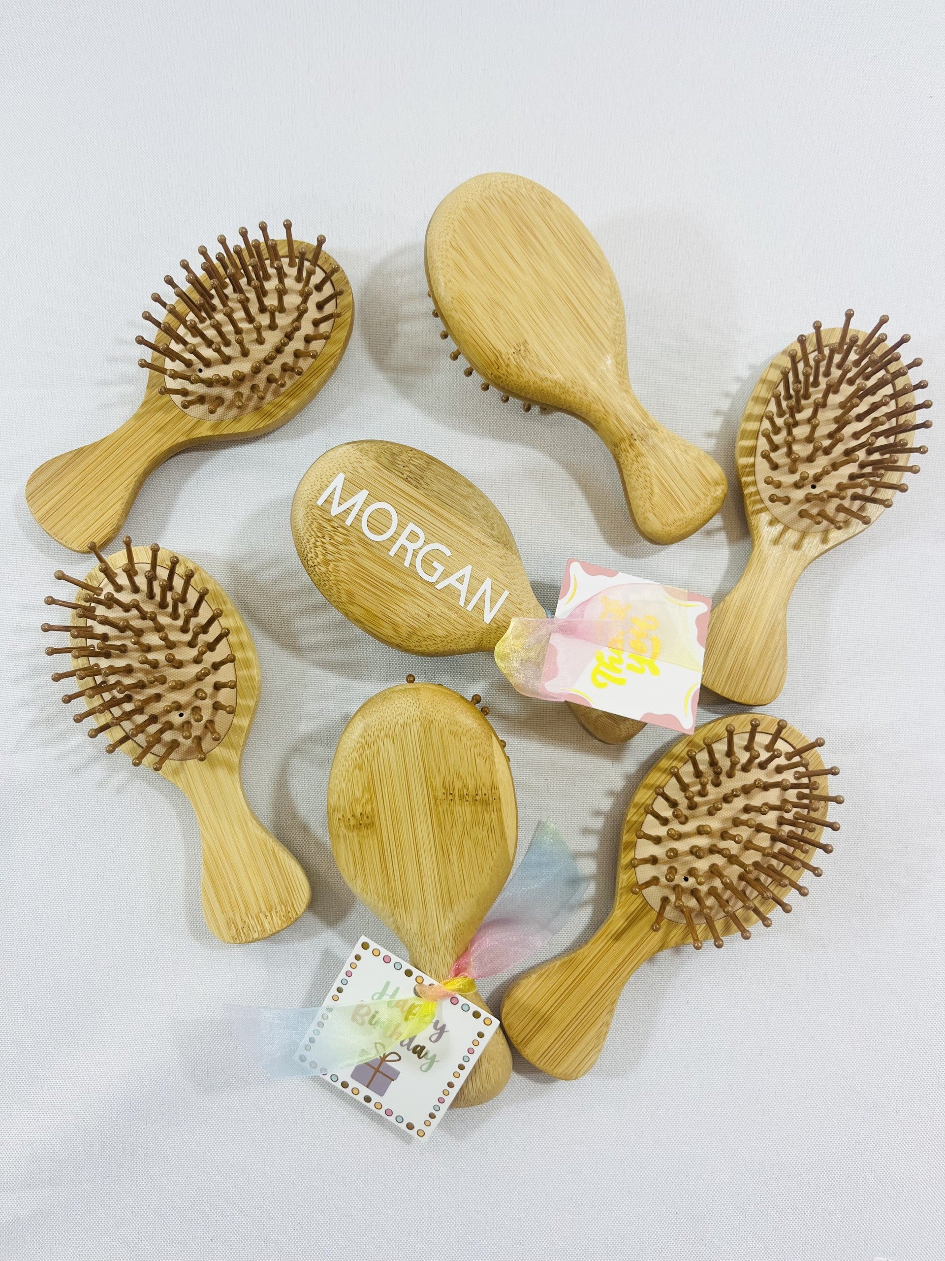 Personalized Mini Bamboo Hair Brush with Travel Bag