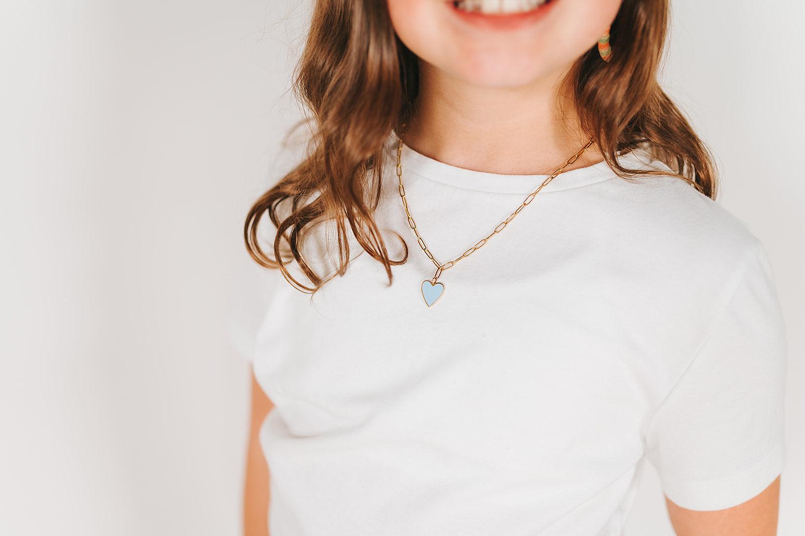 Light Blue Heart Gold Chain Necklace - Mkay Style