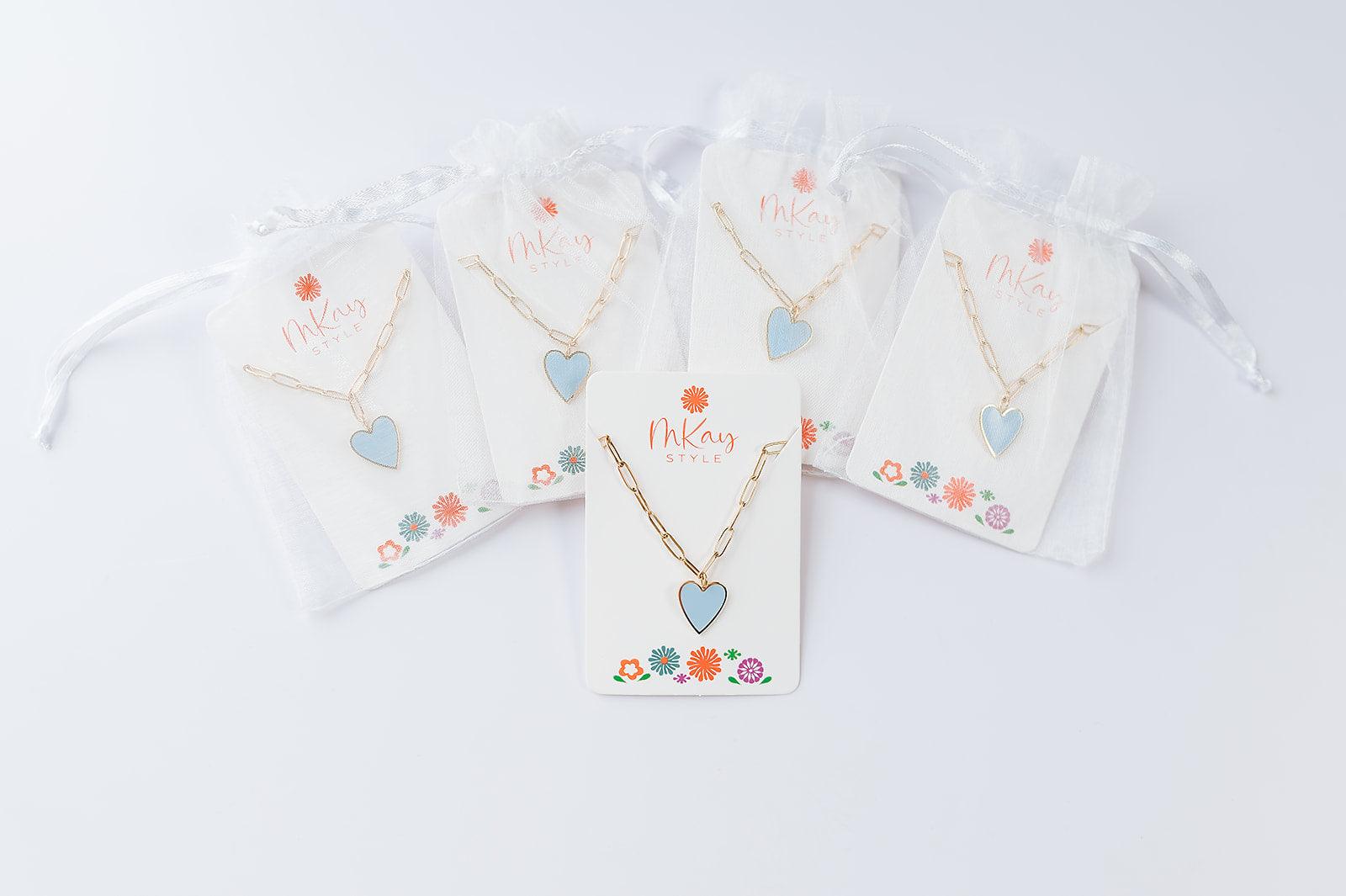 Light Blue Heart Gold Chain Necklace - Mkay Style