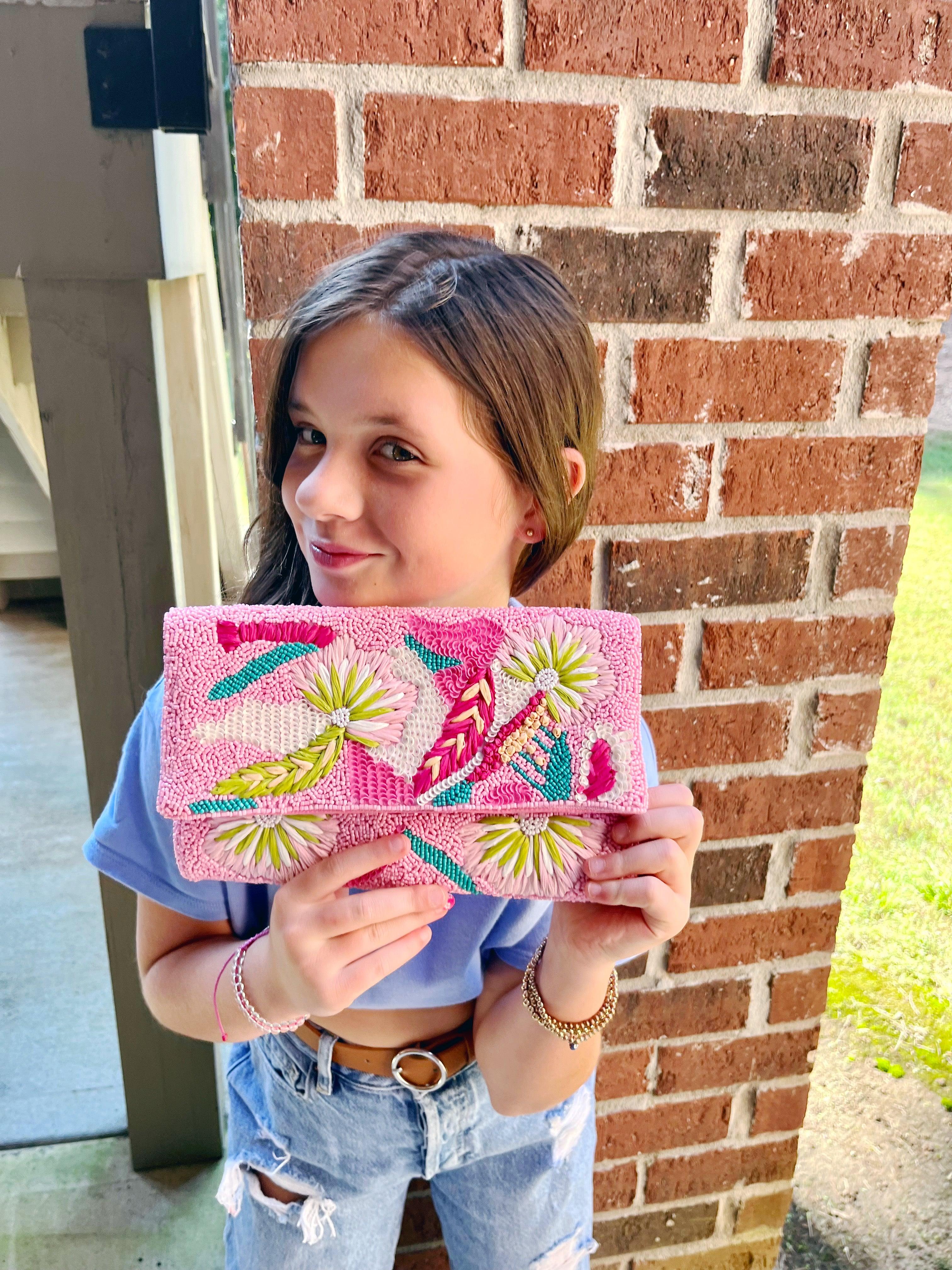 Pink Tropical Beaded Clutch - Mkay Style