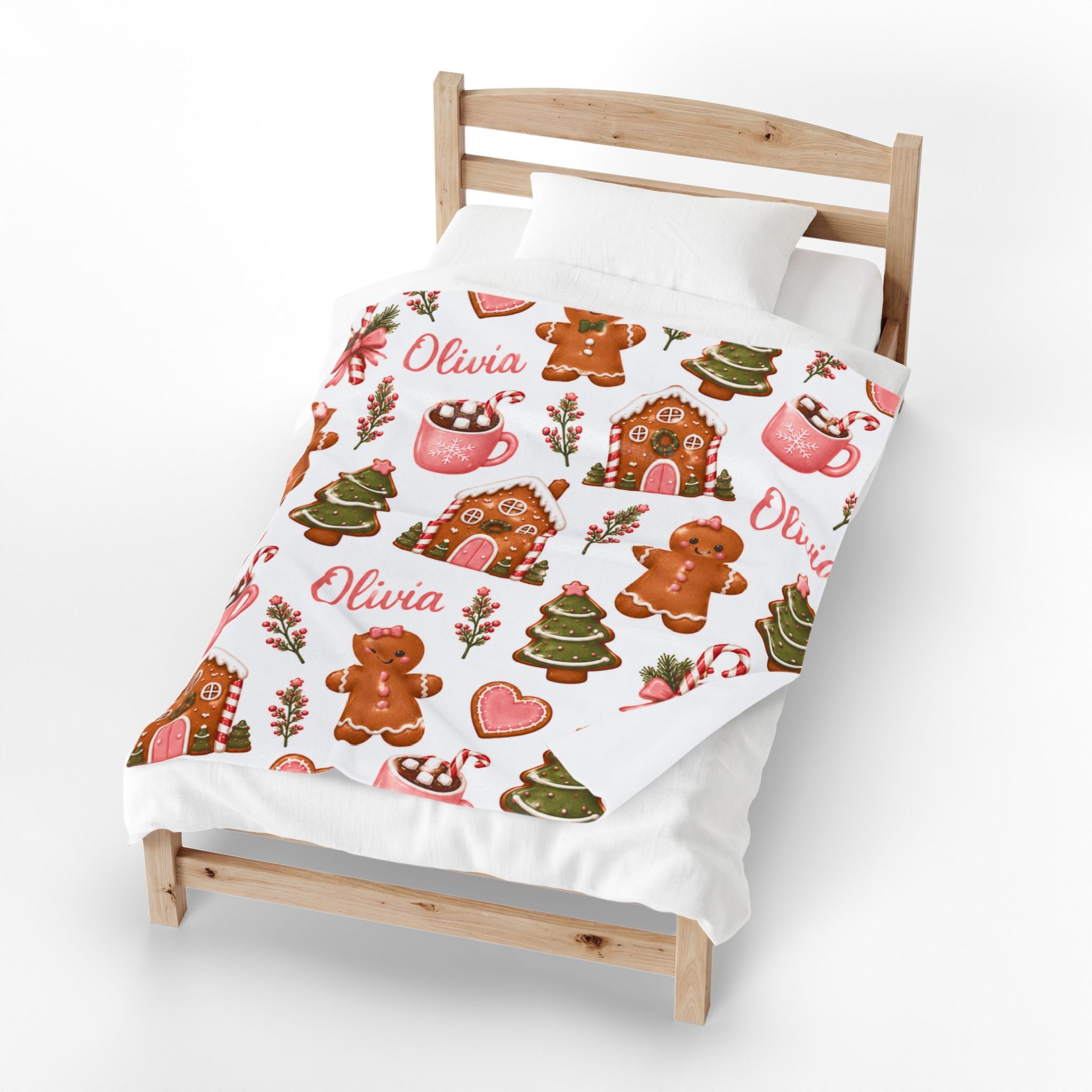 Gingerbread Cookies Velveteen Plush Blanket | Personalized Name Pattern