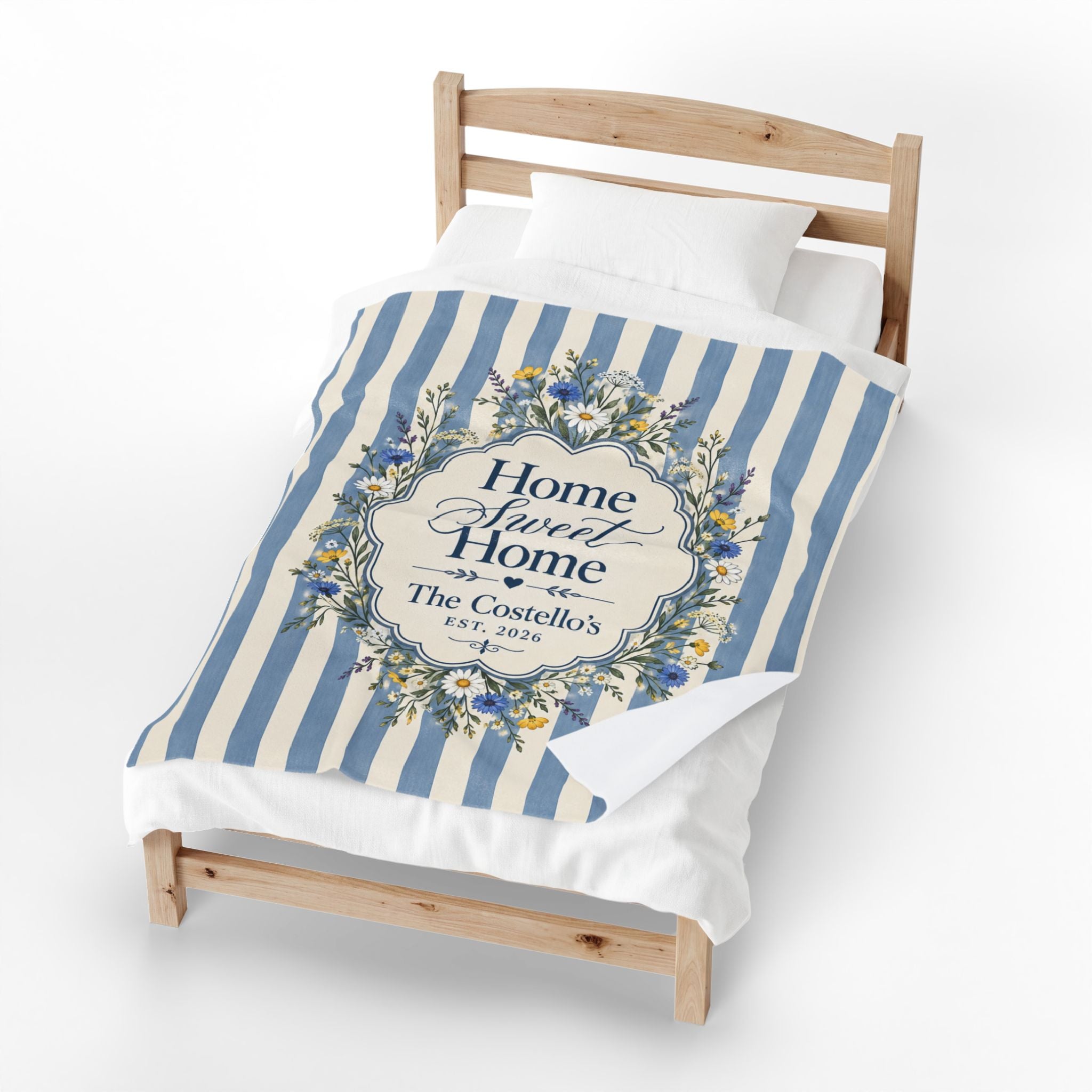 Custom Home Sweet Home Velveteen Plush Blanket, New Home Floral Name Blanket, Personalized New Home Gift, House Gift, Realtor Client Gift