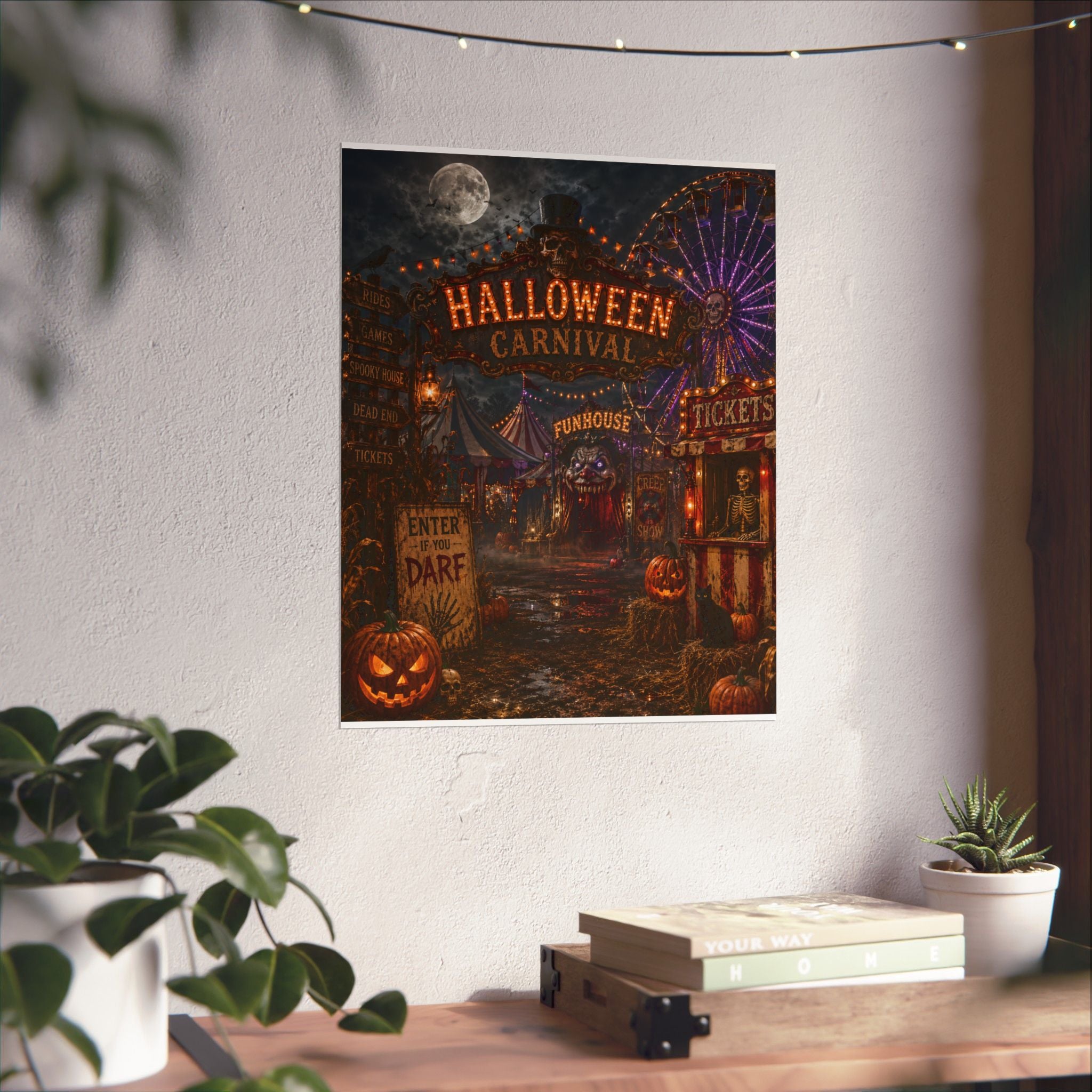 Halloween Carnival Poster | Matte Vertical Halloween Poster, Spooky Funhouse Art