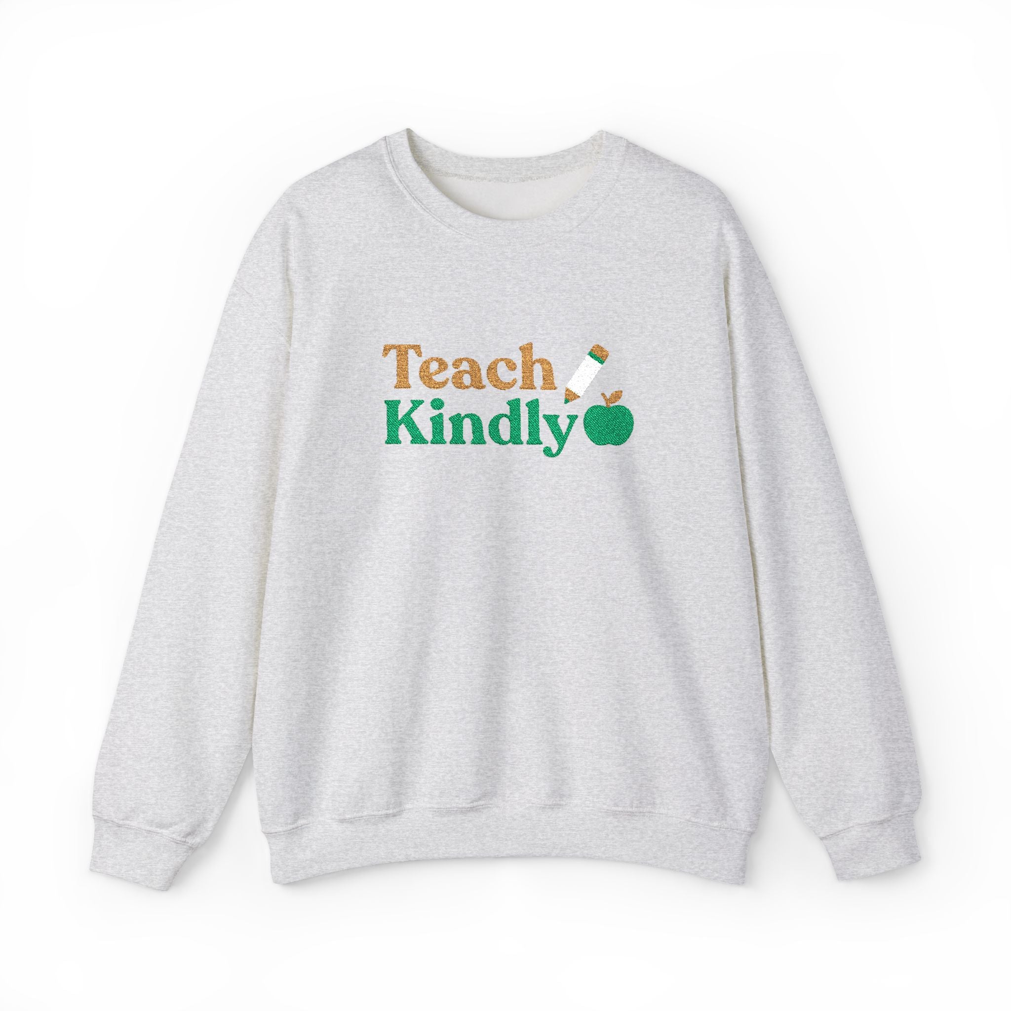 Embroidered Teacher Crewneck Sweatshirt with Teach Kindly Pencil and Apple Design for Teacher Appreciation