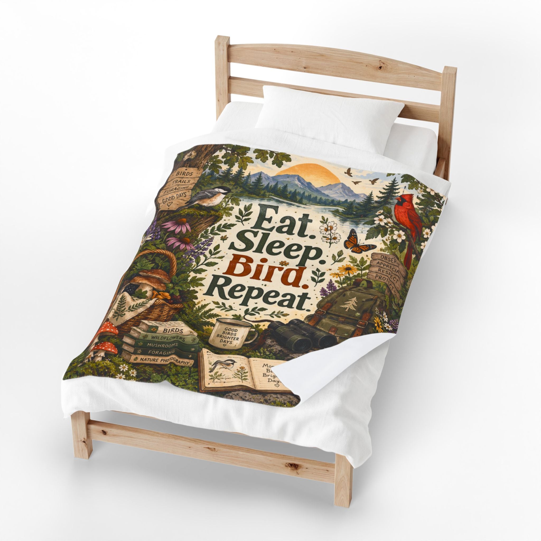 Eat Sleep Repeat Birder Plush Blanket, Birdwatching Cozy Blanket, Birder Gift For Her, Bird Watching Lover Gift, Birdwatching Gift, Mom Gift