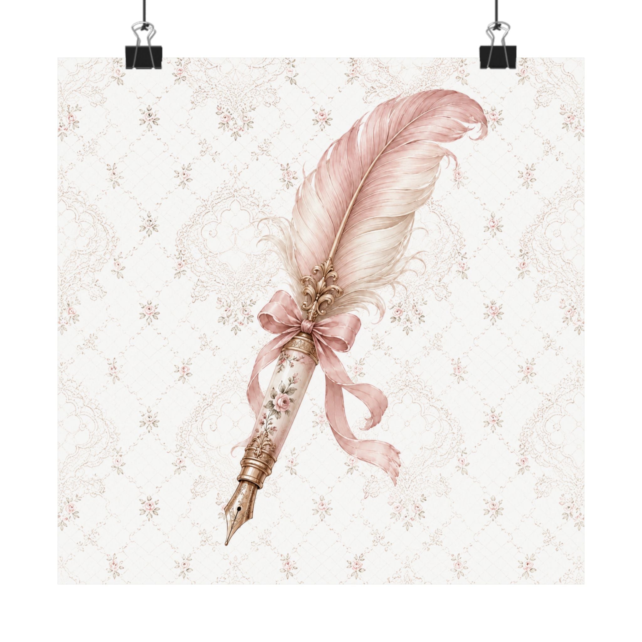 Vintage Pink Feather Quill Matte Vertical Poster | Shabby Chic Wall Art