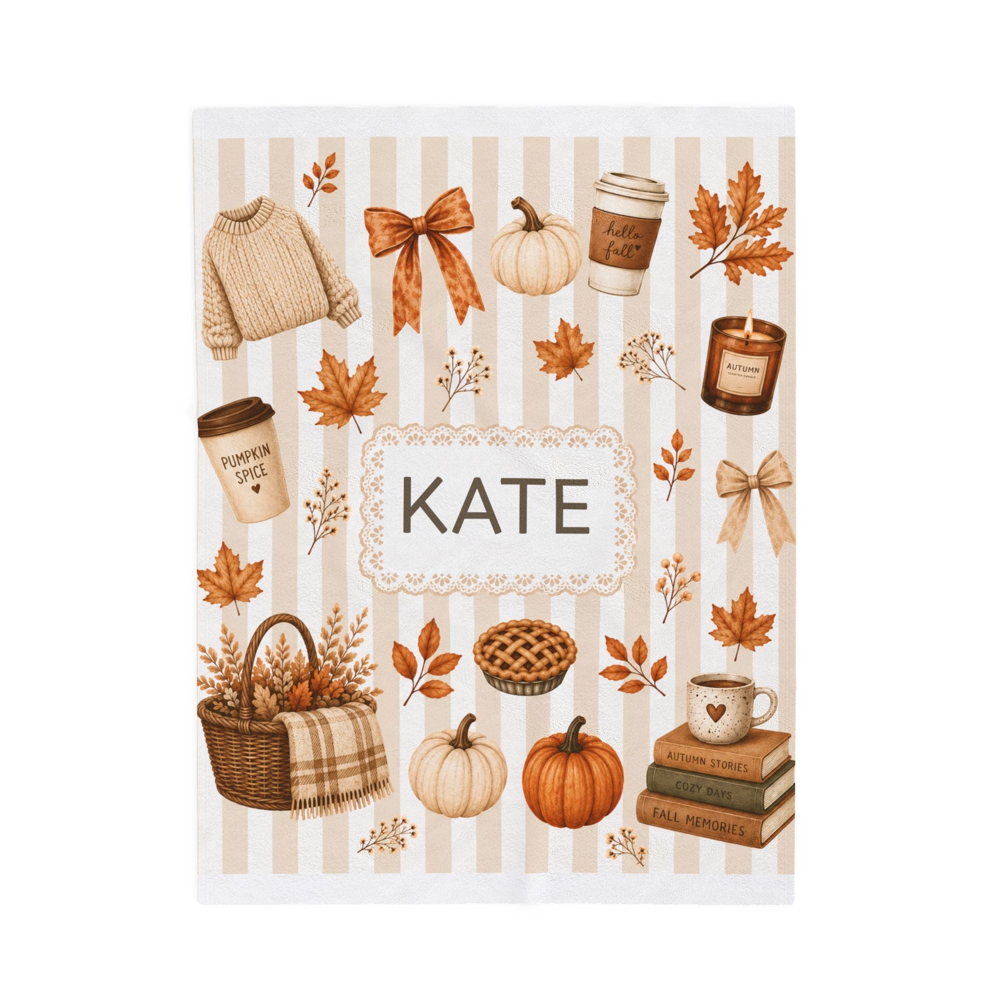 Personalized Autumn Dorm Blanet For College Girl, Custom Name Cozy Velveteen Blanket For Her, Aesthetic Fall Pumpkin Cozy Blanket, Dorm Gift