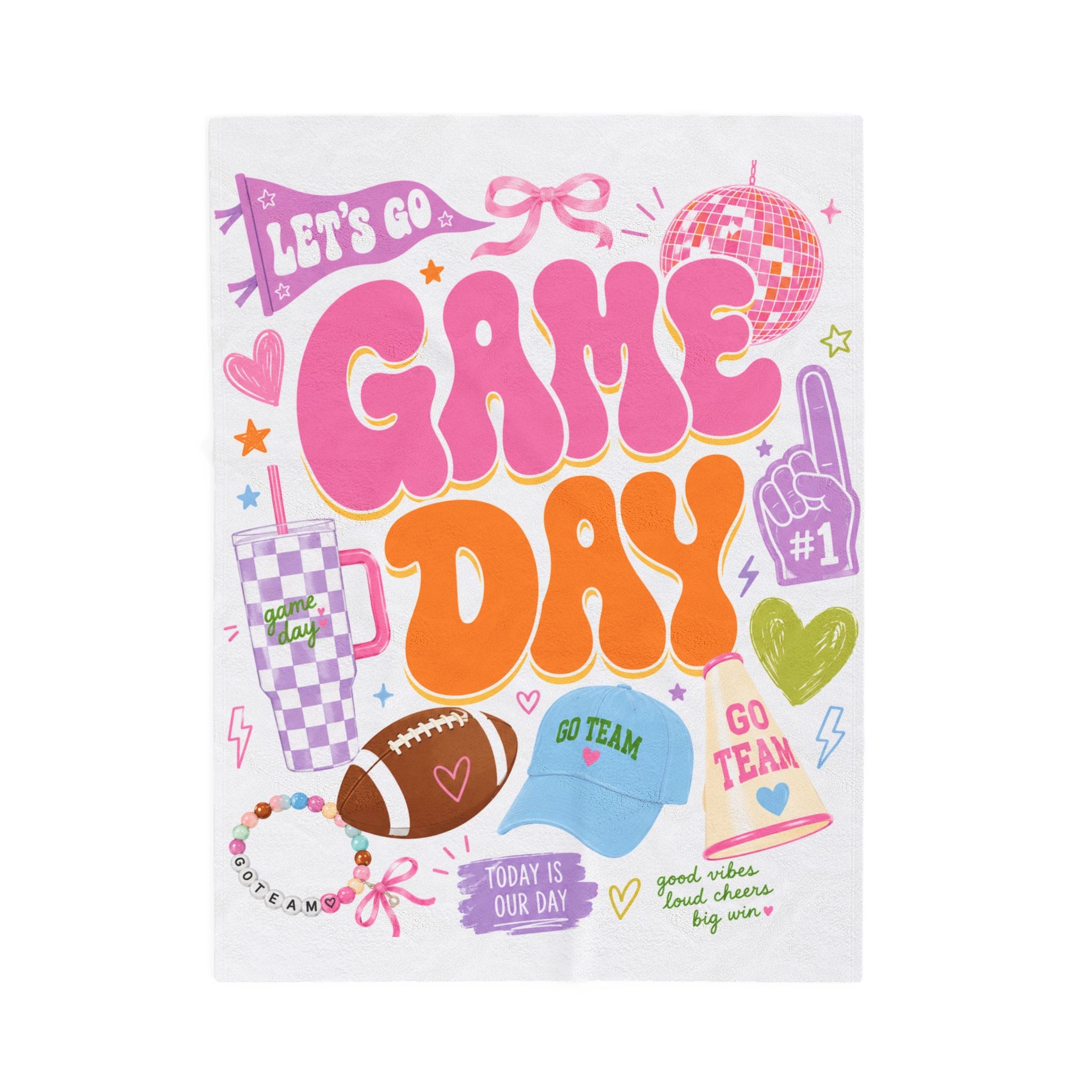 Game Day Velveteen Plush Blanket Teen Girl, Sports Fan Collage Blanket College Girl, Groovy Football Game Day Blanket, Teenage Girl Football