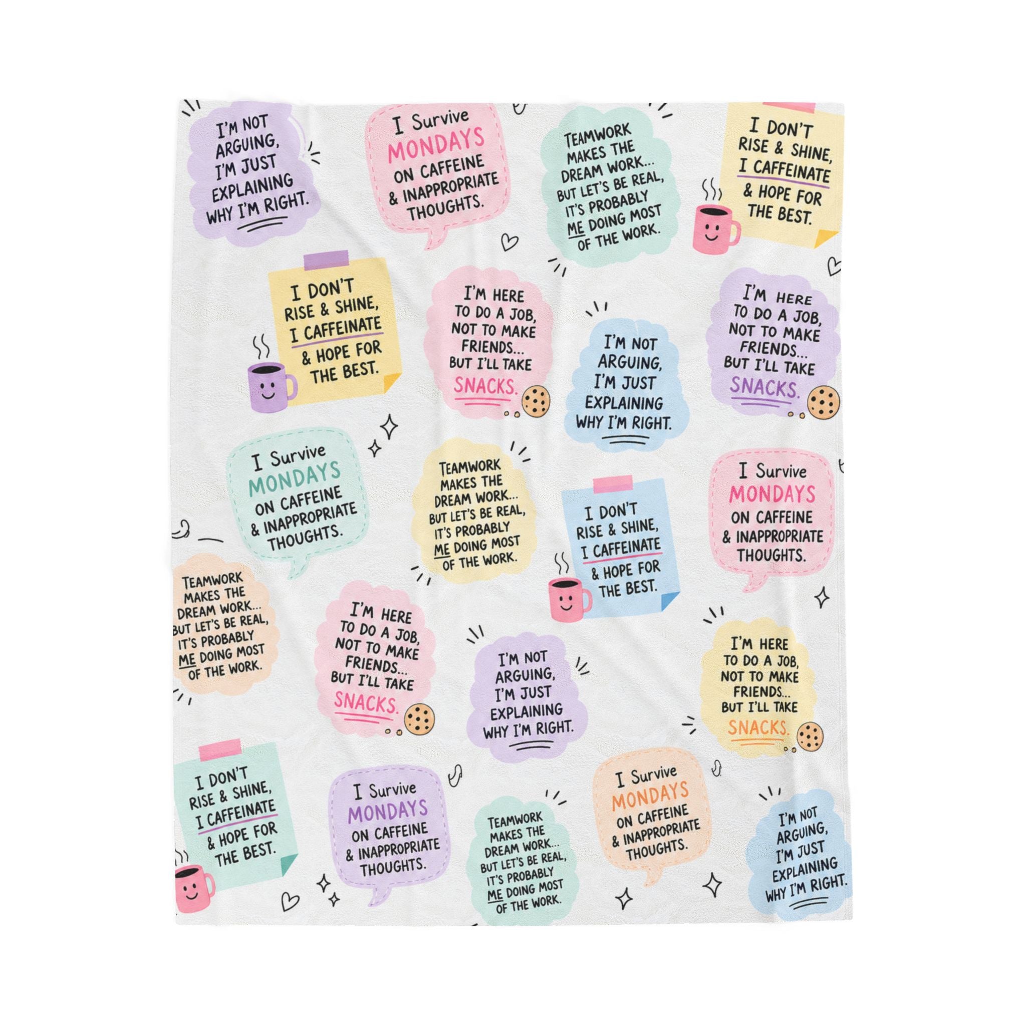 Funny Coworker Gift Idea For Female, Coworker Coffee Confessions Velveteen Plush Blanket, Pastel Bubble Sayings Employee Gift For Her, Staff