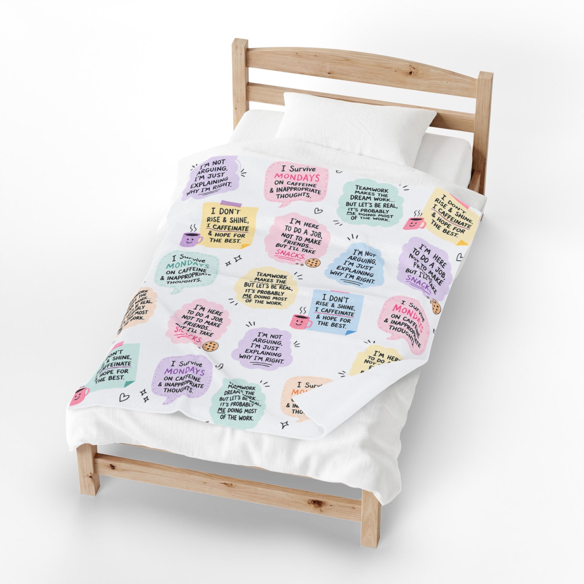 Funny Coworker Gift Idea For Female, Coworker Coffee Confessions Velveteen Plush Blanket, Pastel Bubble Sayings Employee Gift For Her, Staff