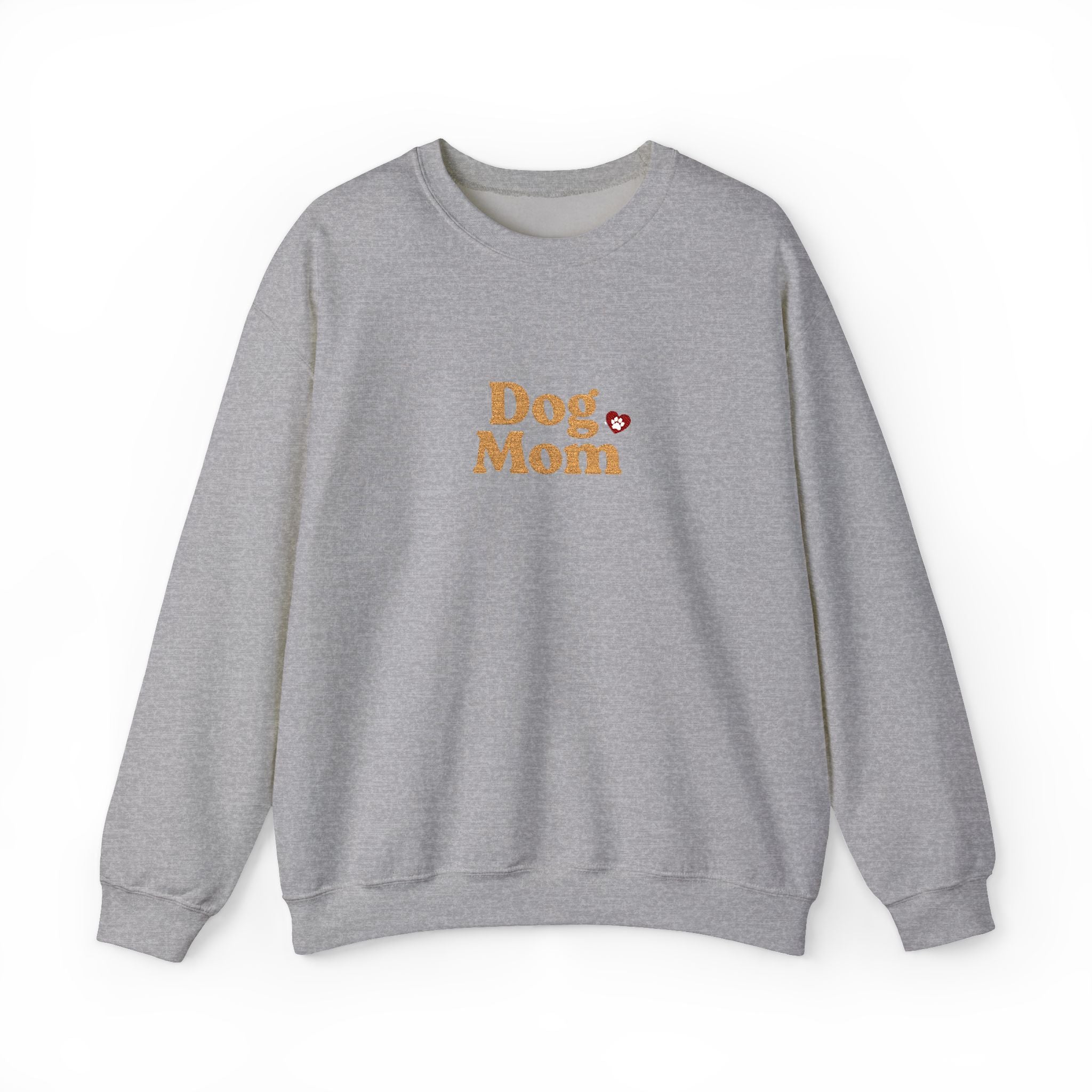 Dog Mom Embroidered Crewneck Sweatshirt with Paw Print Heart Design, Cozy Gift for Dog Moms and Mamas