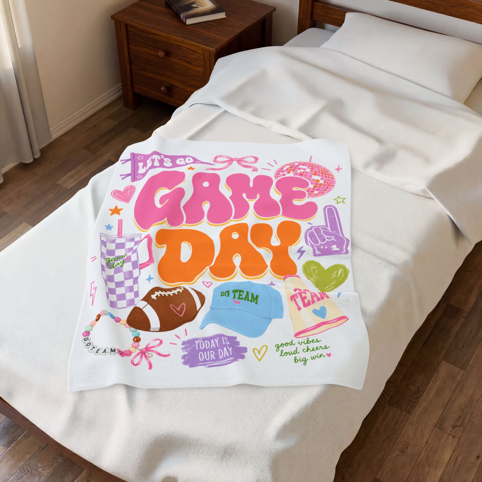 Game Day Velveteen Plush Blanket Teen Girl, Sports Fan Collage Blanket College Girl, Groovy Football Game Day Blanket, Teenage Girl Football