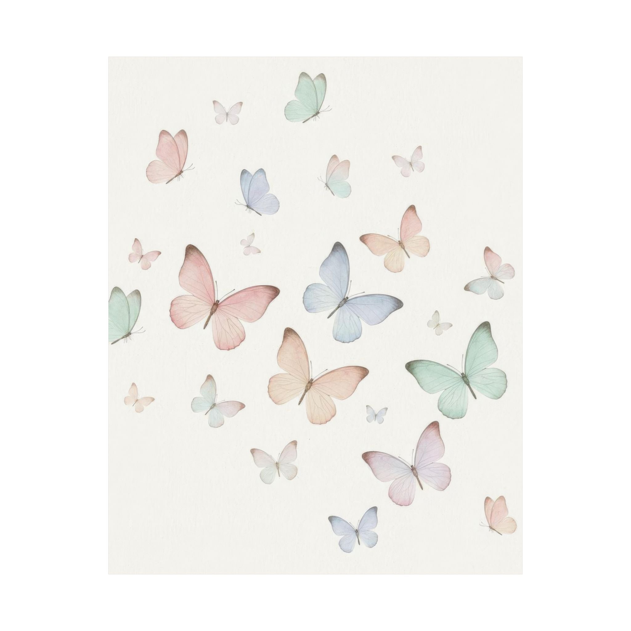 Pastel Watercolor Butterflies Matte Poster | Vertical Wall Art