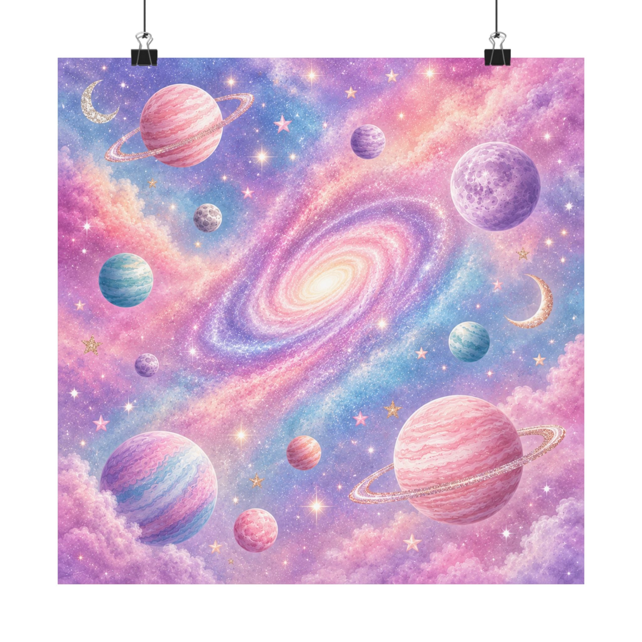 Pastel Galaxy Planets Poster | Matte Vertical Poster