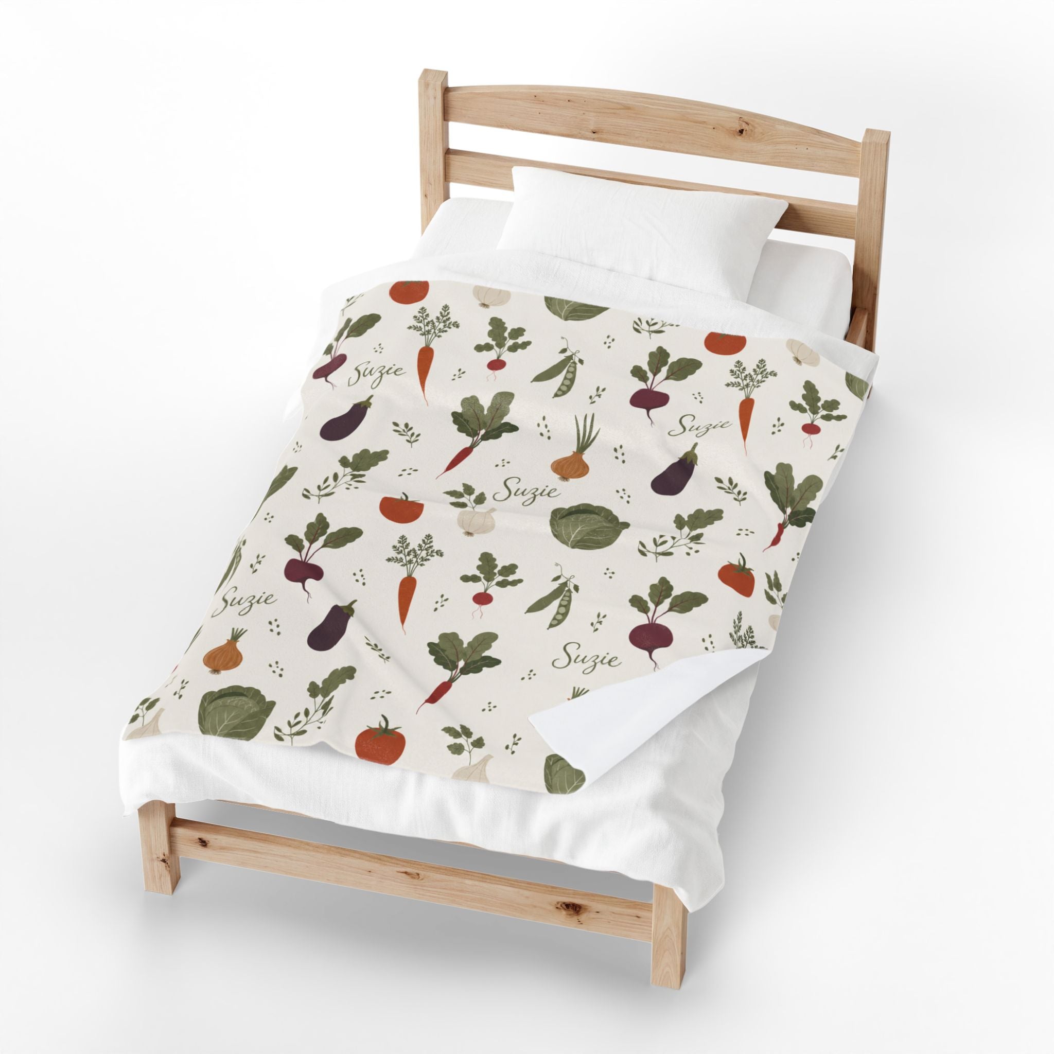 Personalized Garden Vegetables Velveteen Blanket | Carrot Beet Tomato Pattern