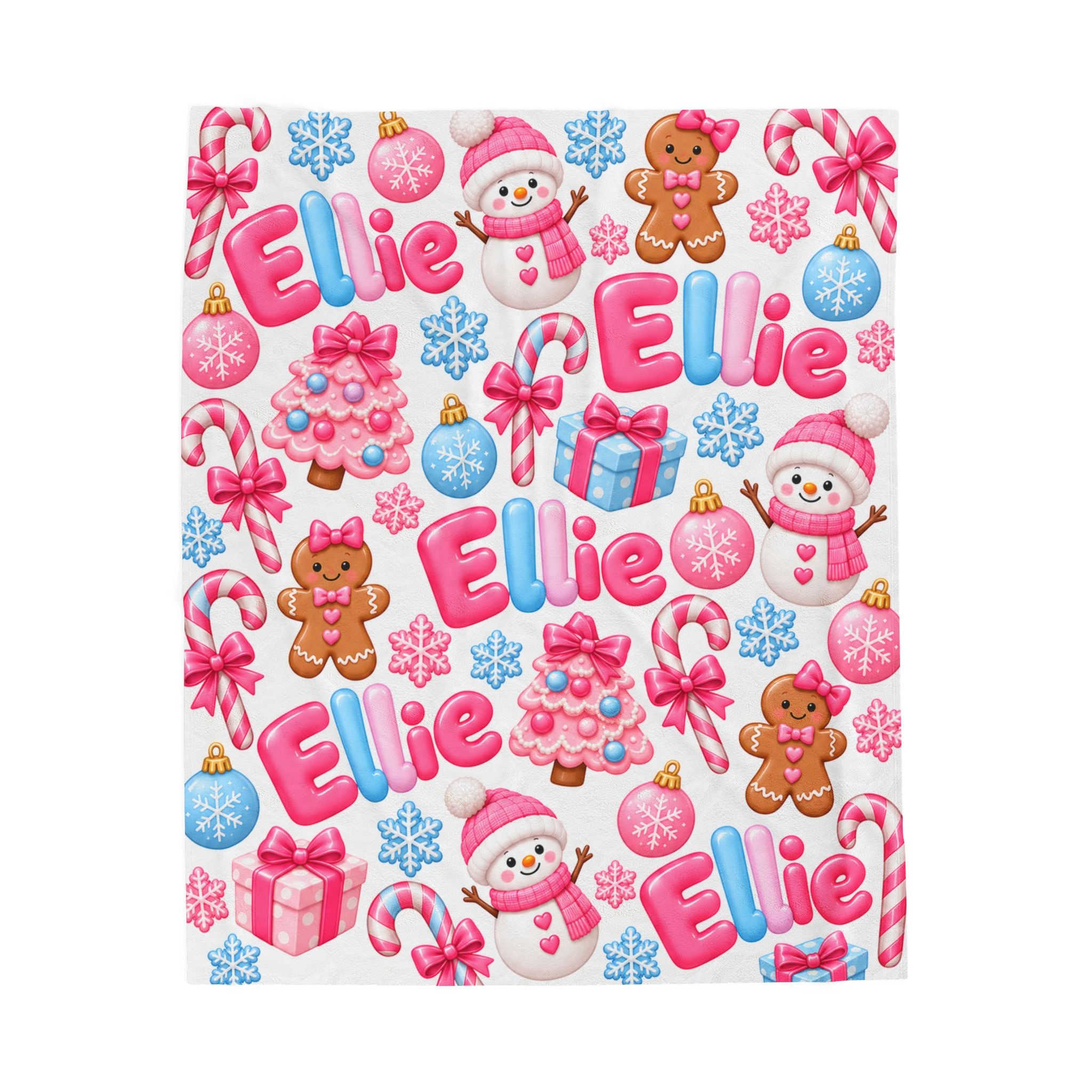Personalized Pink Christmas Name Blanket For Girl, Custom Name Pink Christmas Gift For Girl