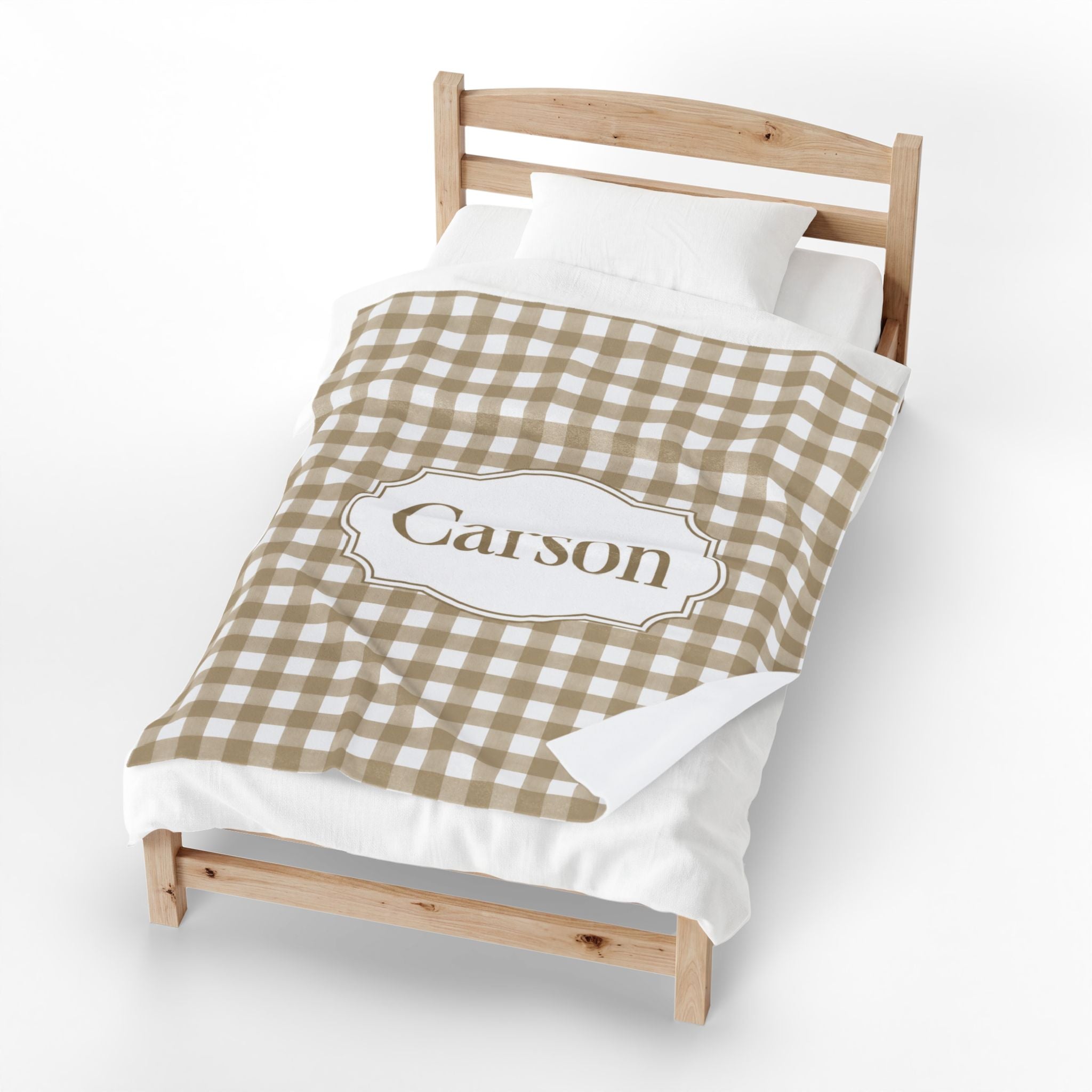 Personalized Gingham Name Blanket Velveteen Plush Blanket | Custom Monogram Plaid