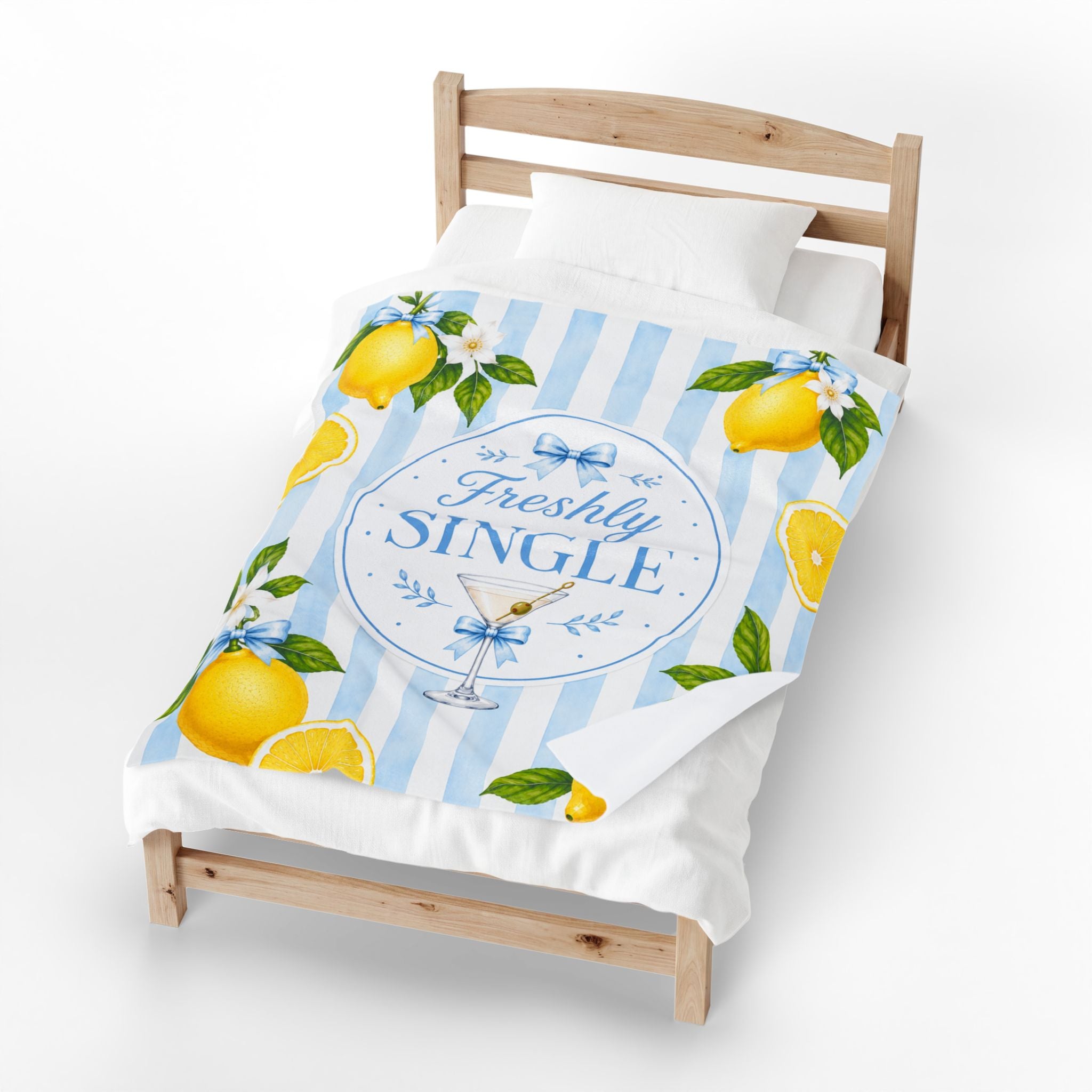 Freshly Single Lemon Martini Velveteen Plush Blanket | Lemonade Stripes