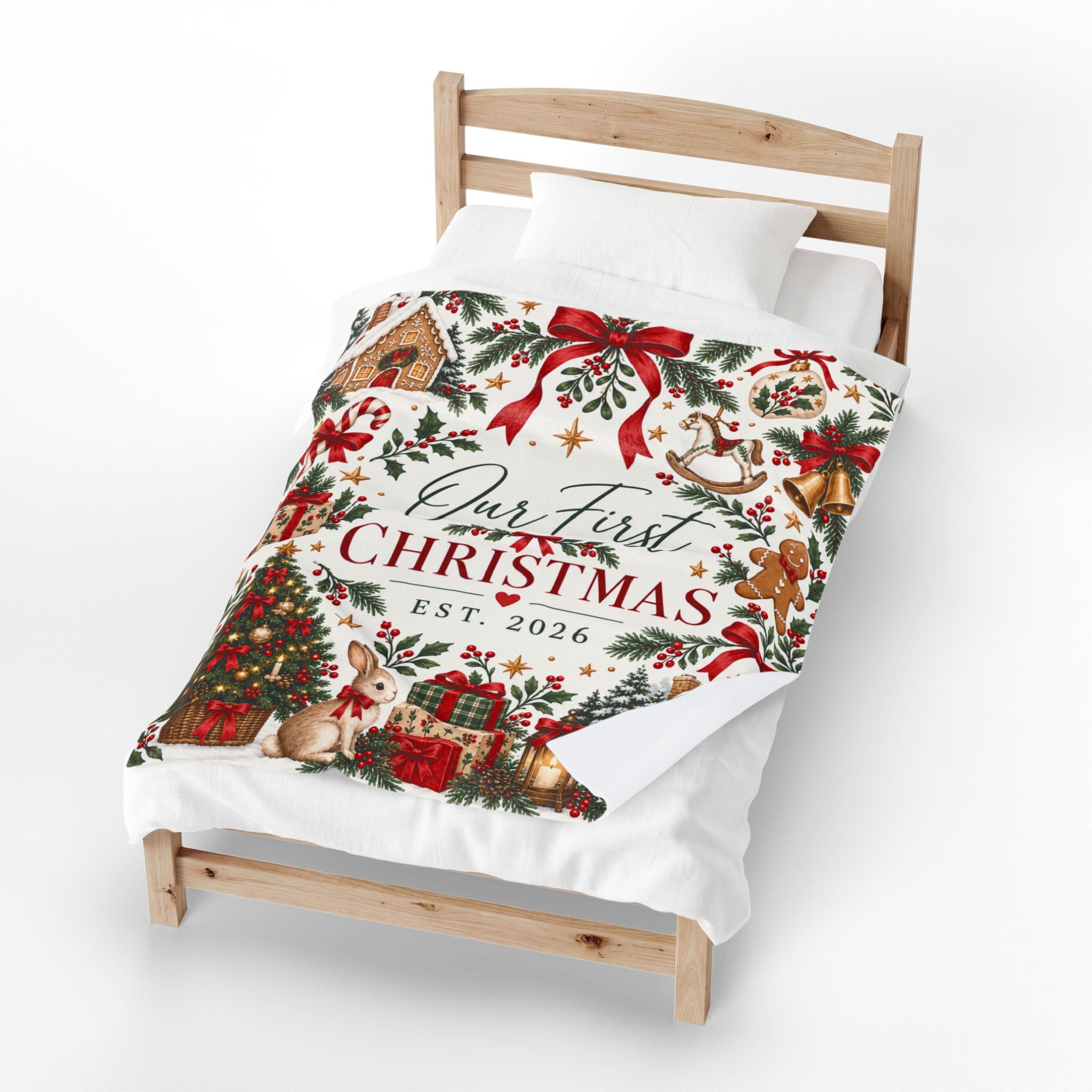 Custom Our First Christmas Velveteen Plush Blanket, Est. In Christmas Blanket, Newly Married Christmas Gift, New Marriage Christmas Decor