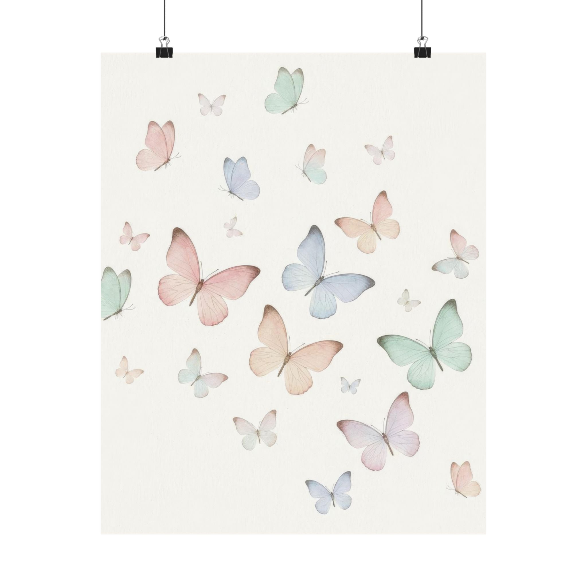Pastel Watercolor Butterflies Matte Poster | Vertical Wall Art