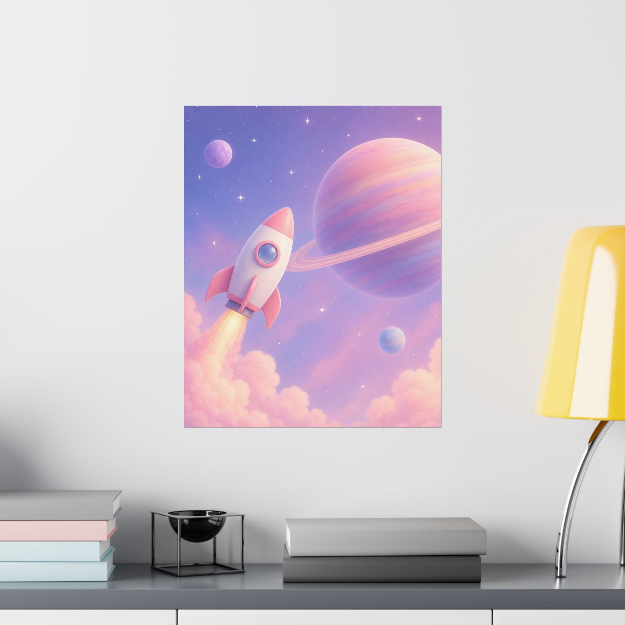 Pastel Rocket Space Poster, Pastel Outerspace Rocket Wall Art, Space Decor Girl Room, Girl Rocket Nursery