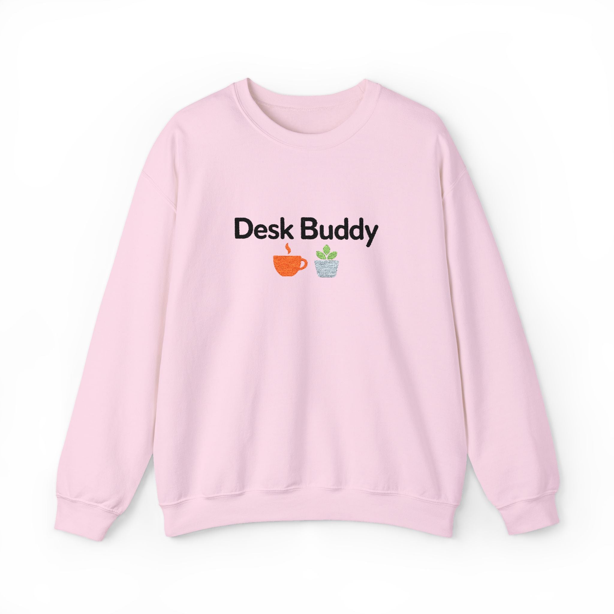 Desk Buddy Embroidered Crewneck Sweatshirt with Coffee Mug and Plant Design, Desk Buddy Gifts for Coworkers