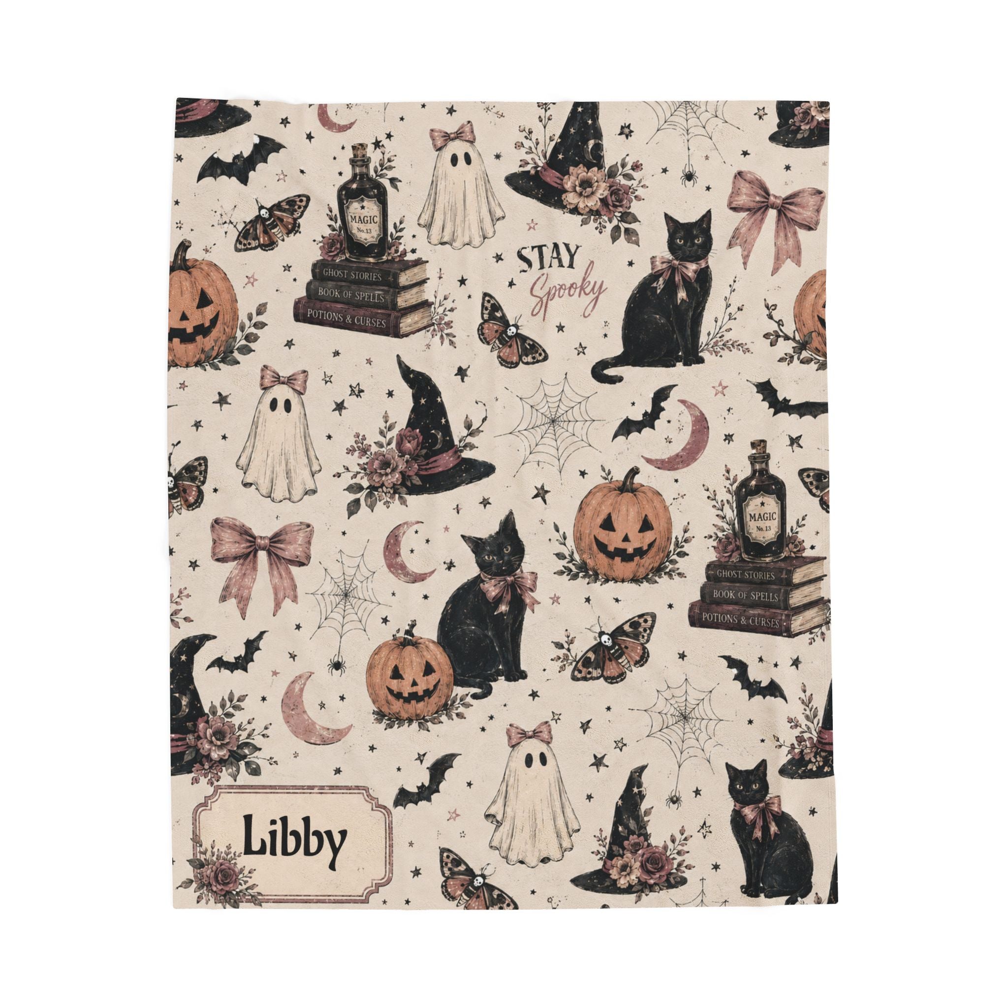 Spooky Vintage Halloween Pattern Velveteen Plush Blanket