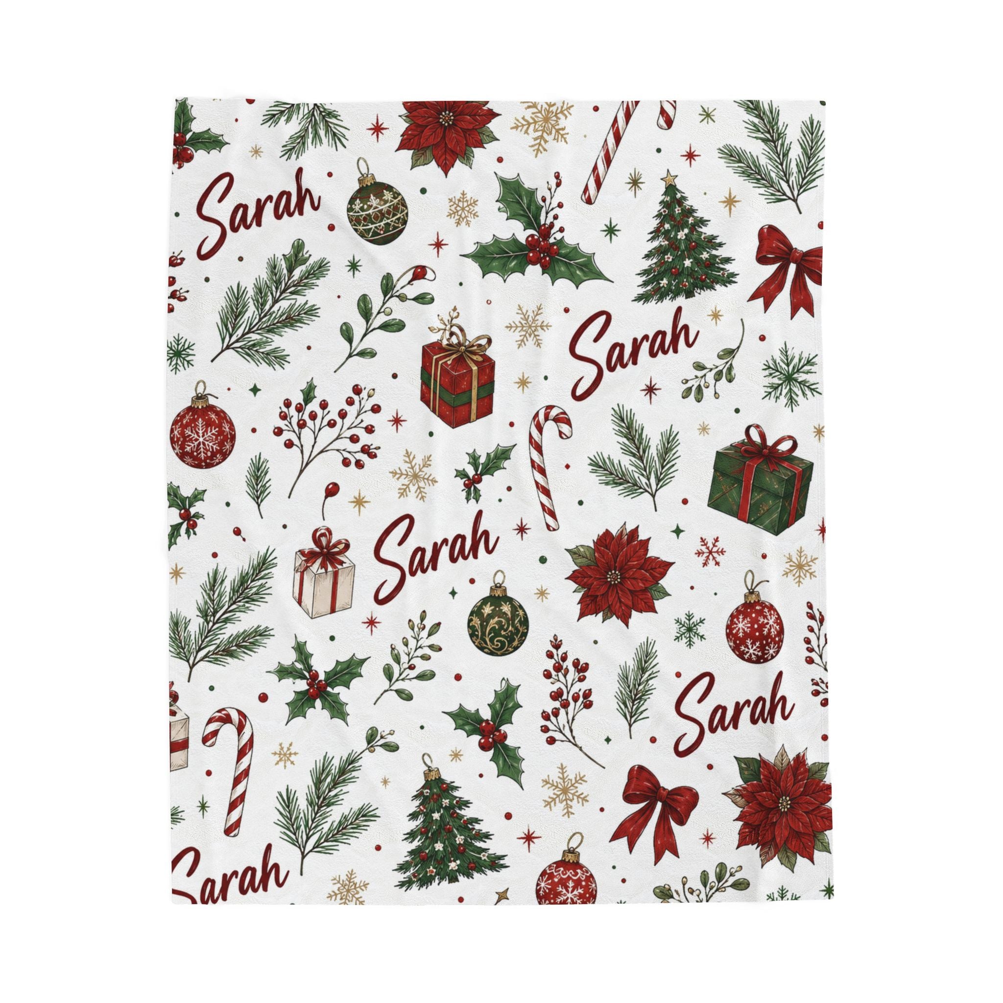 Personalized Christmas Velveteen Cozy Blanket, Custom Name Holiday Blanket, Personalized Family Christmas Gift, Secret Santa Gift, Coworker
