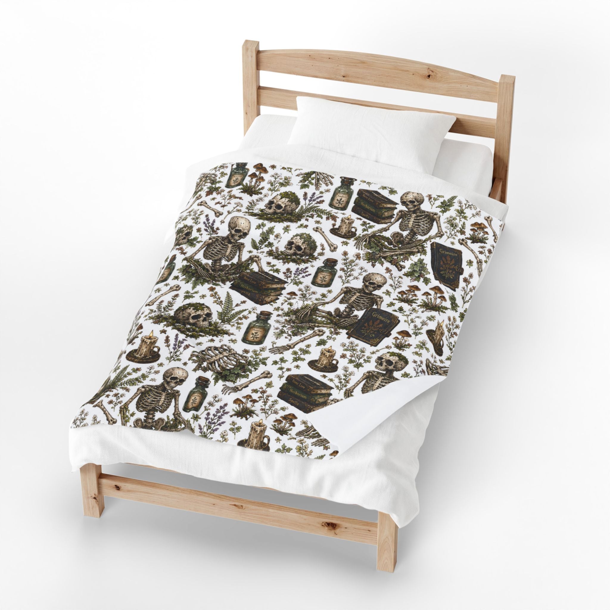 Skeleton Botanicals Velveteen Blanket | Occult Apothecary Pattern