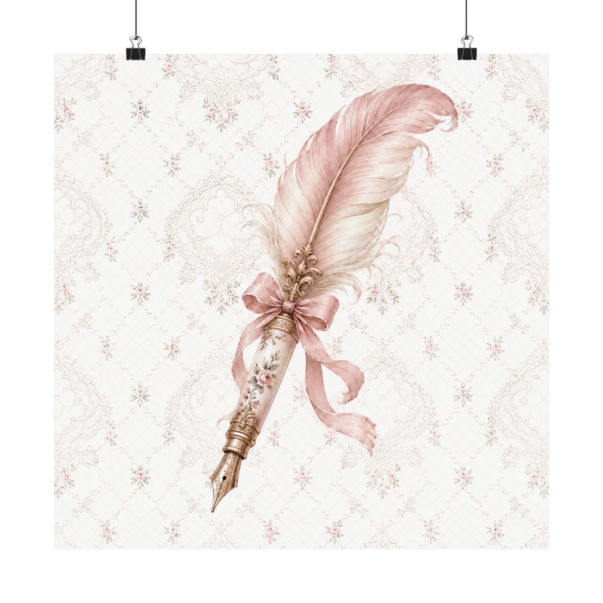 Vintage Pink Feather Quill Matte Vertical Poster | Shabby Chic Wall Art