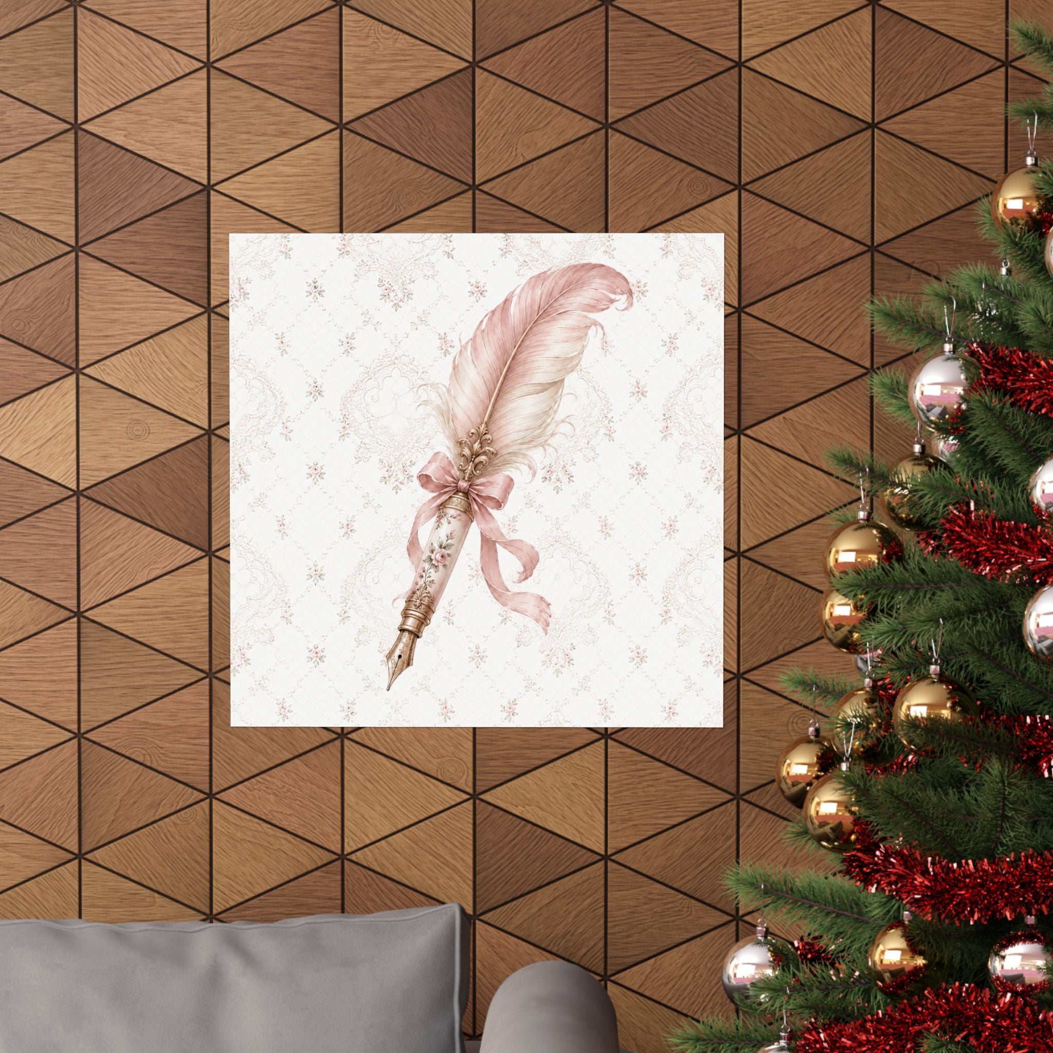 Vintage Pink Feather Quill Matte Vertical Poster | Shabby Chic Wall Art