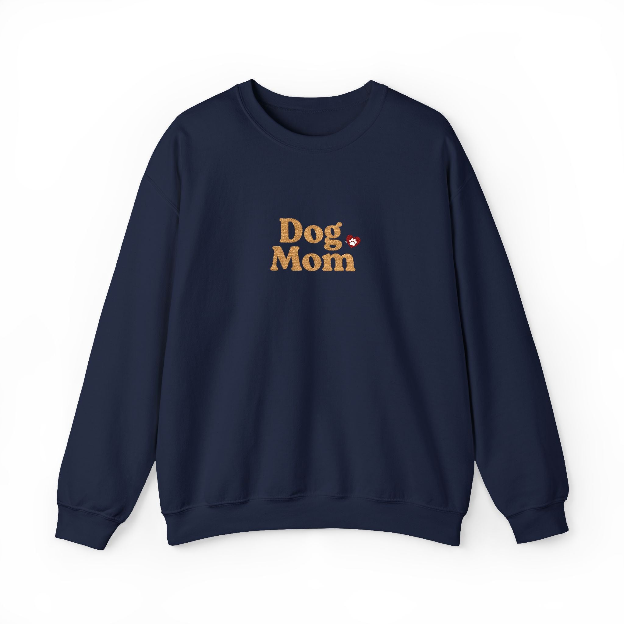 Dog Mom Embroidered Crewneck Sweatshirt with Paw Print Heart Design, Cozy Gift for Dog Moms and Mamas
