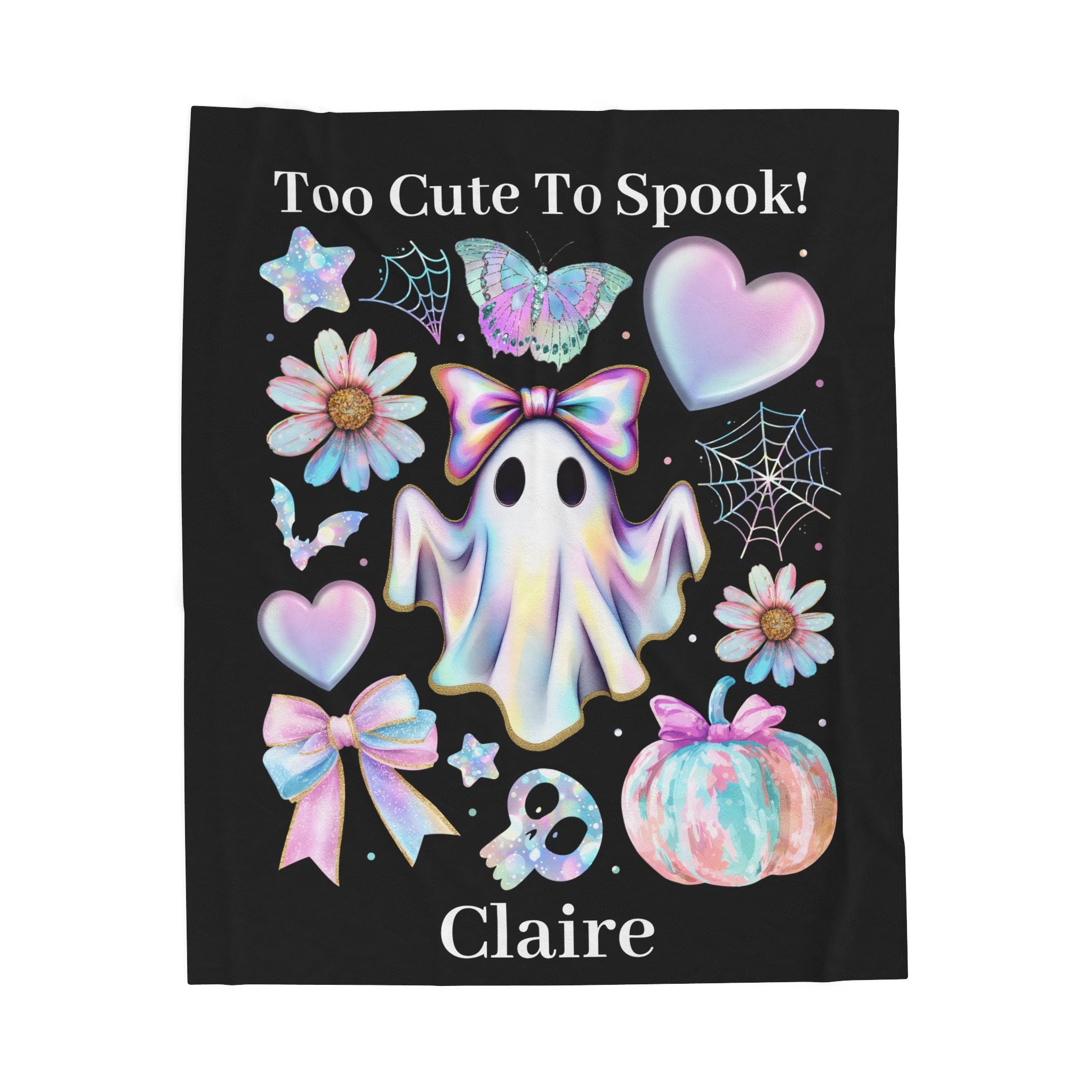 Personalized Pastel Ghost Blanket, Cute Pink Halloween Throw, Girly Spooky Season Gift, Custom Name Cozy Pink Ghost Blanket For Girl, Gift