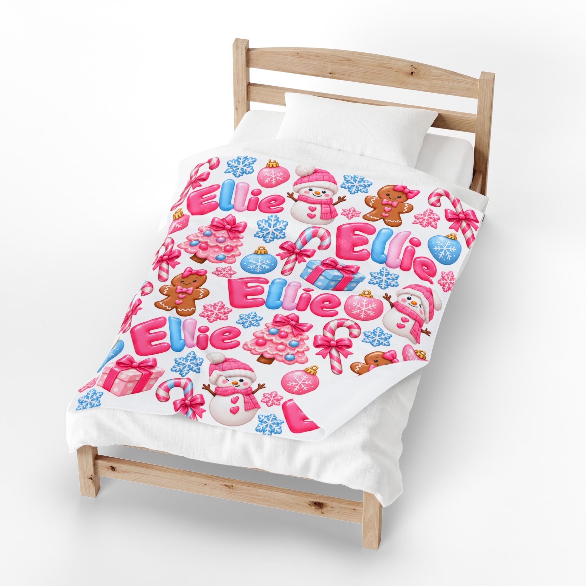 Personalized Pink Christmas Name Blanket For Girl, Custom Name Pink Christmas Gift For Girl