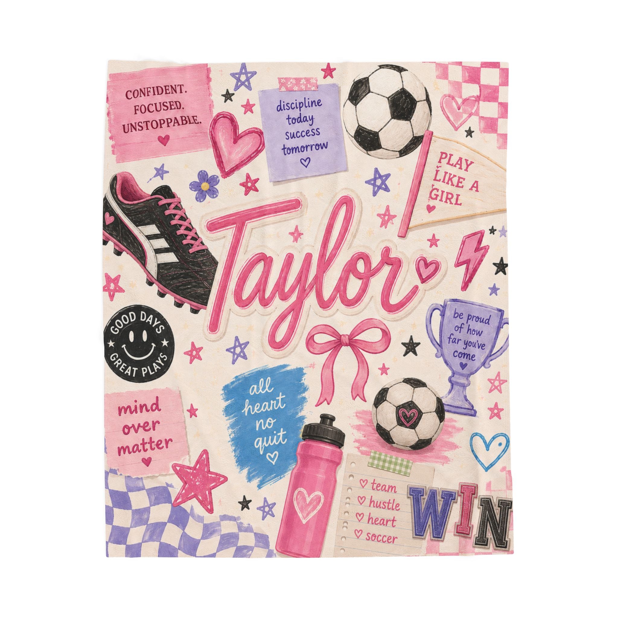 Custom Name Soccer Cozy Blanket For Girl, Teen Girl Soccer Player Blanket, Personalized Soccer Player Gift For Her, Girl Soccer Gift, Bday