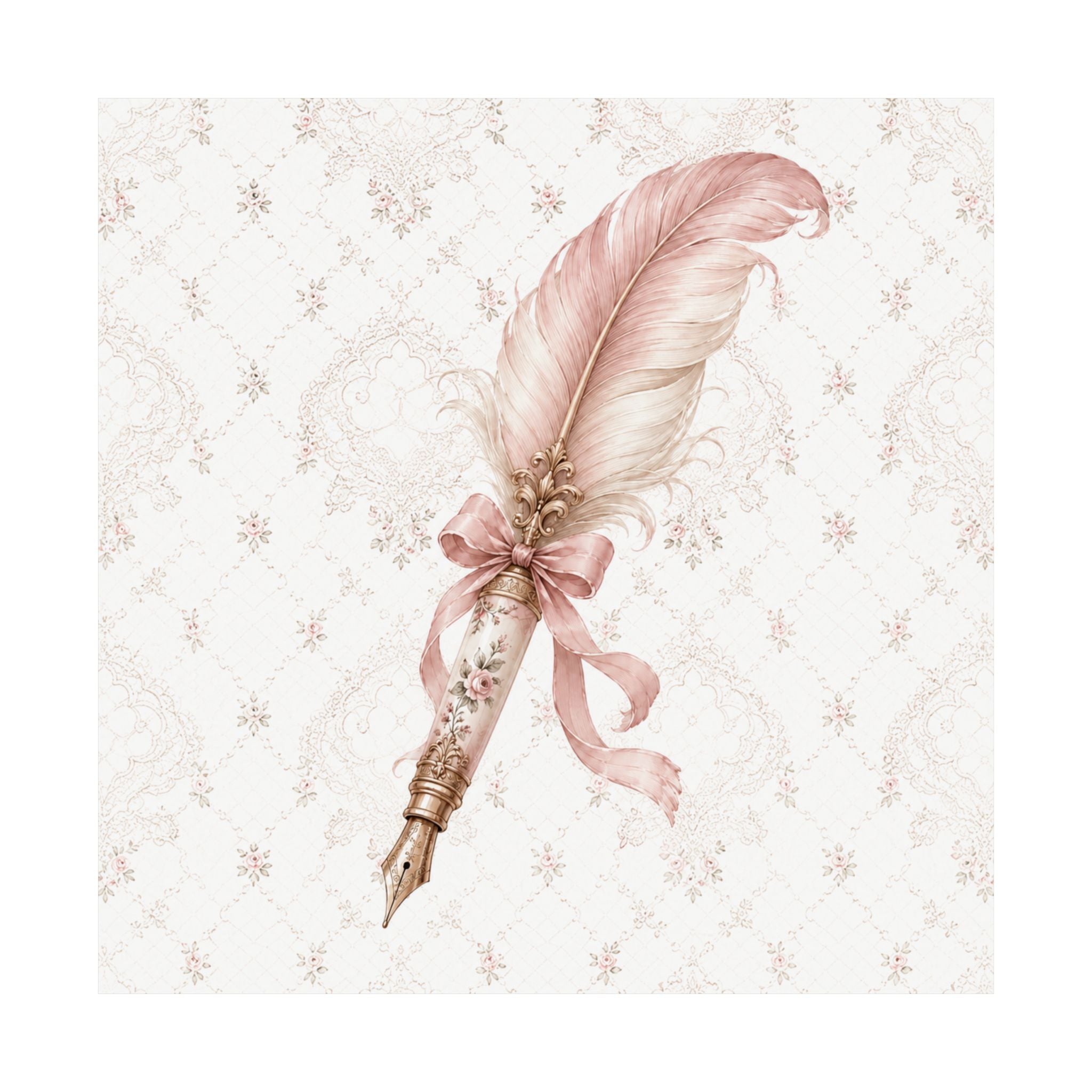 Vintage Pink Feather Quill Matte Vertical Poster | Shabby Chic Wall Art