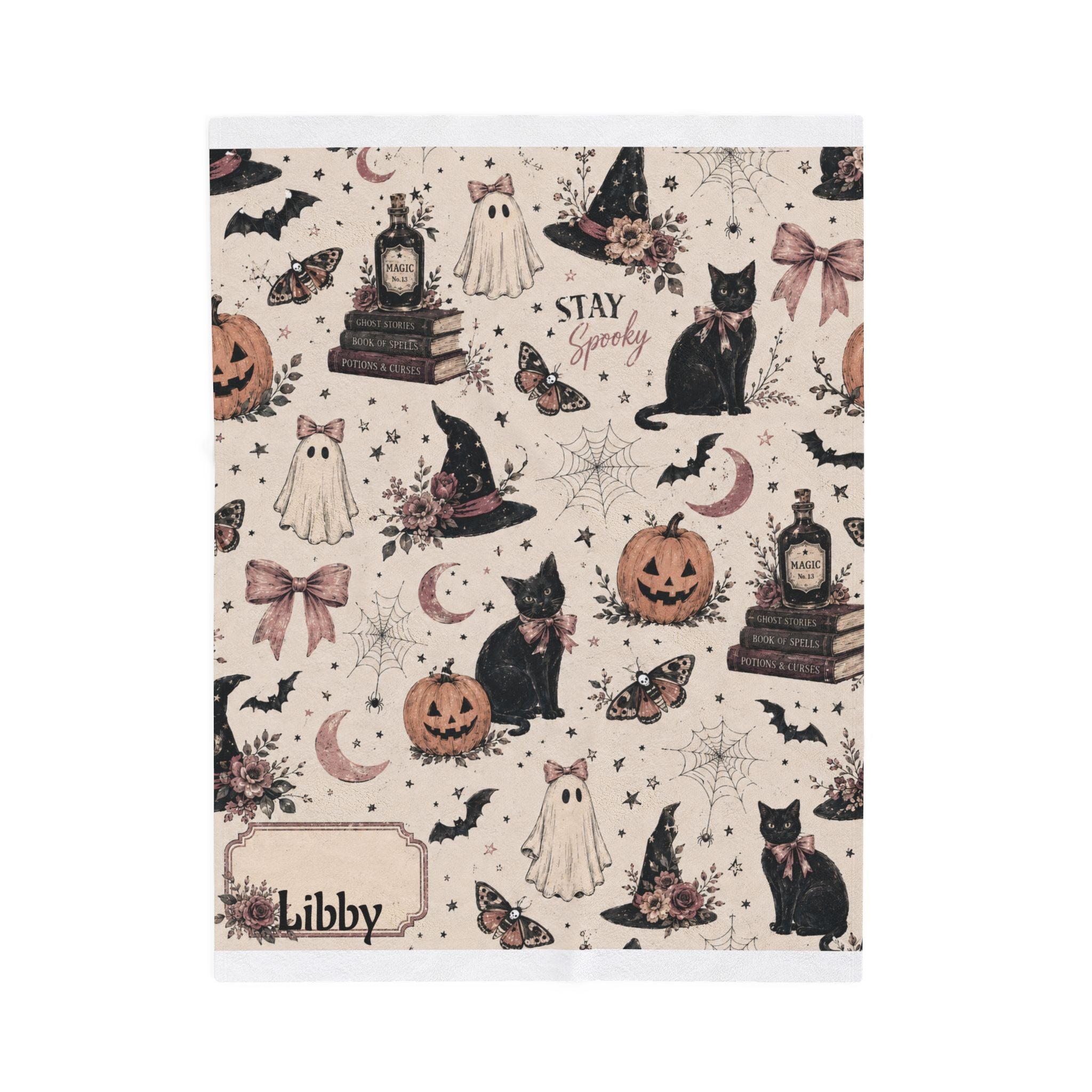 Spooky Vintage Halloween Pattern Velveteen Plush Blanket