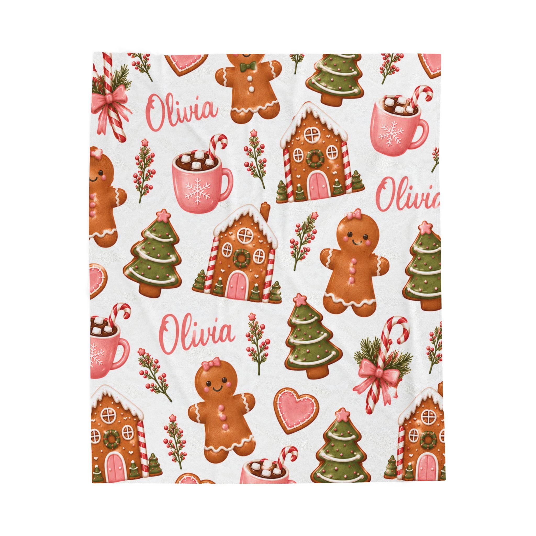 Gingerbread Cookies Velveteen Plush Blanket | Personalized Name Pattern
