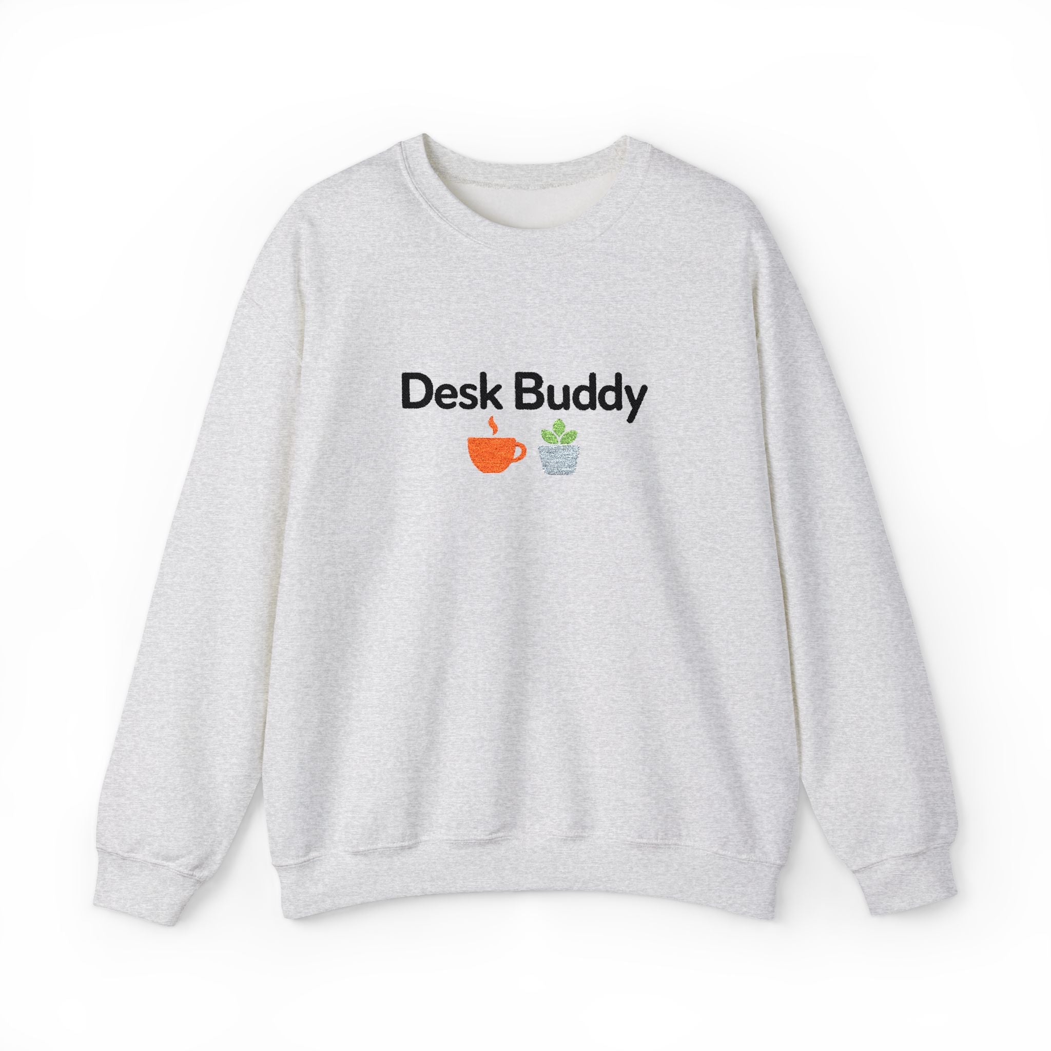 Desk Buddy Embroidered Crewneck Sweatshirt with Coffee Mug and Plant Design, Desk Buddy Gifts for Coworkers