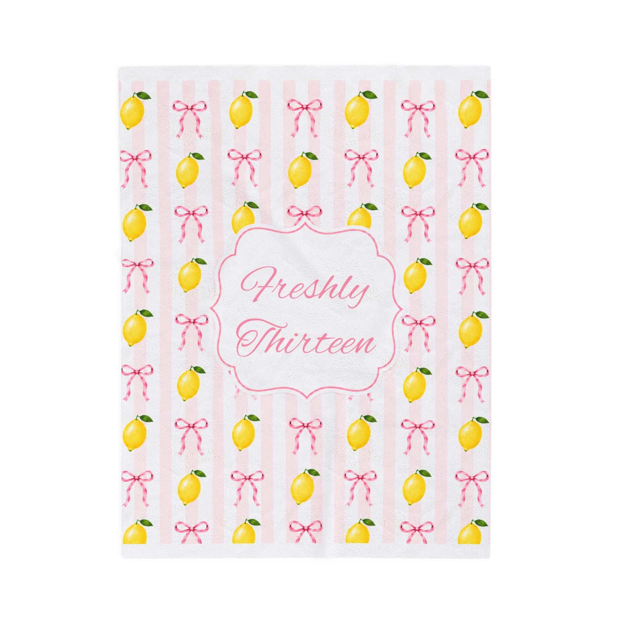 Freshly Thirteen Velveteen Plush Blanket | Thirteenth Birthday Lemon Bow Pattern Decor, 13th Birthday Backdrop, Officially A Teen Gift Idea