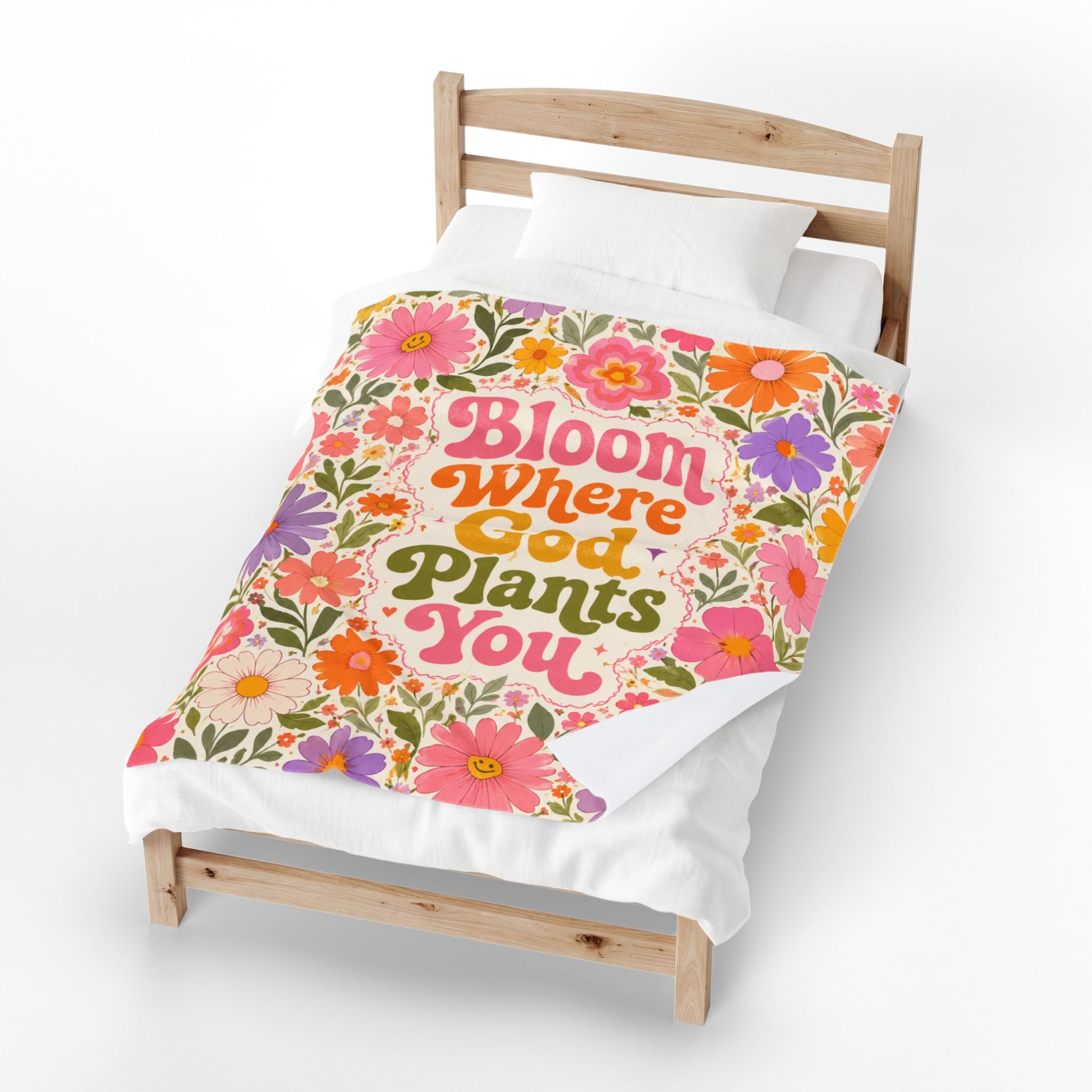 Bloom Where God Plants You Blanket | Floral Retro Scripture Throw