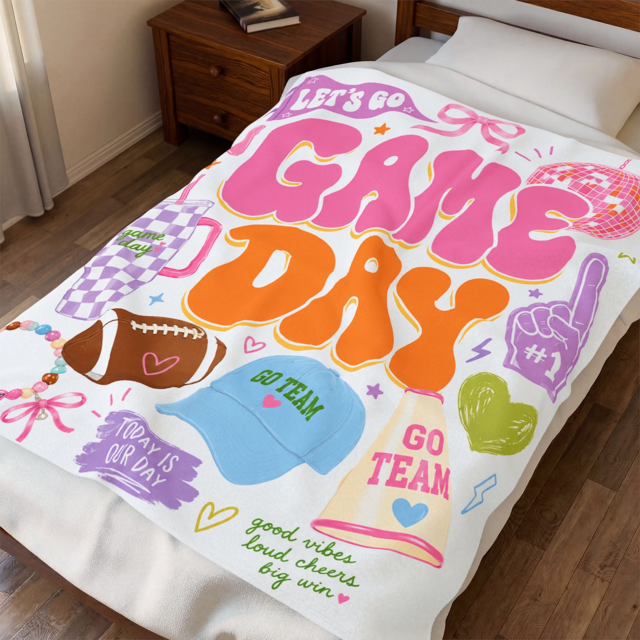 Game Day Velveteen Plush Blanket Teen Girl, Sports Fan Collage Blanket College Girl, Groovy Football Game Day Blanket, Teenage Girl Football