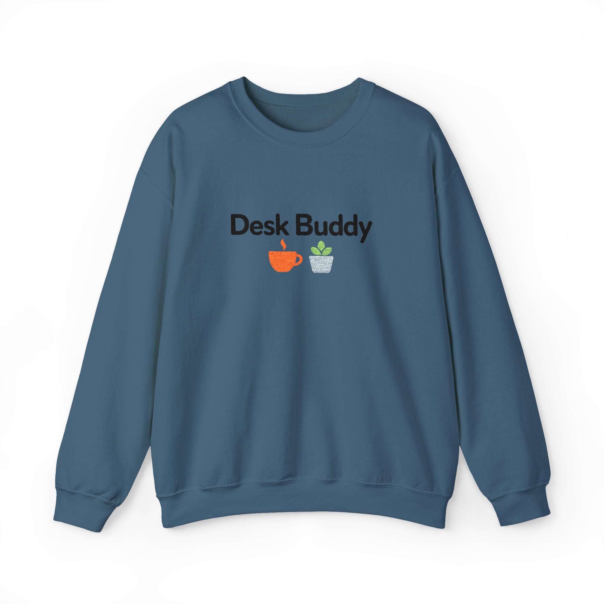Desk Buddy Embroidered Crewneck Sweatshirt with Coffee Mug and Plant Design, Desk Buddy Gifts for Coworkers
