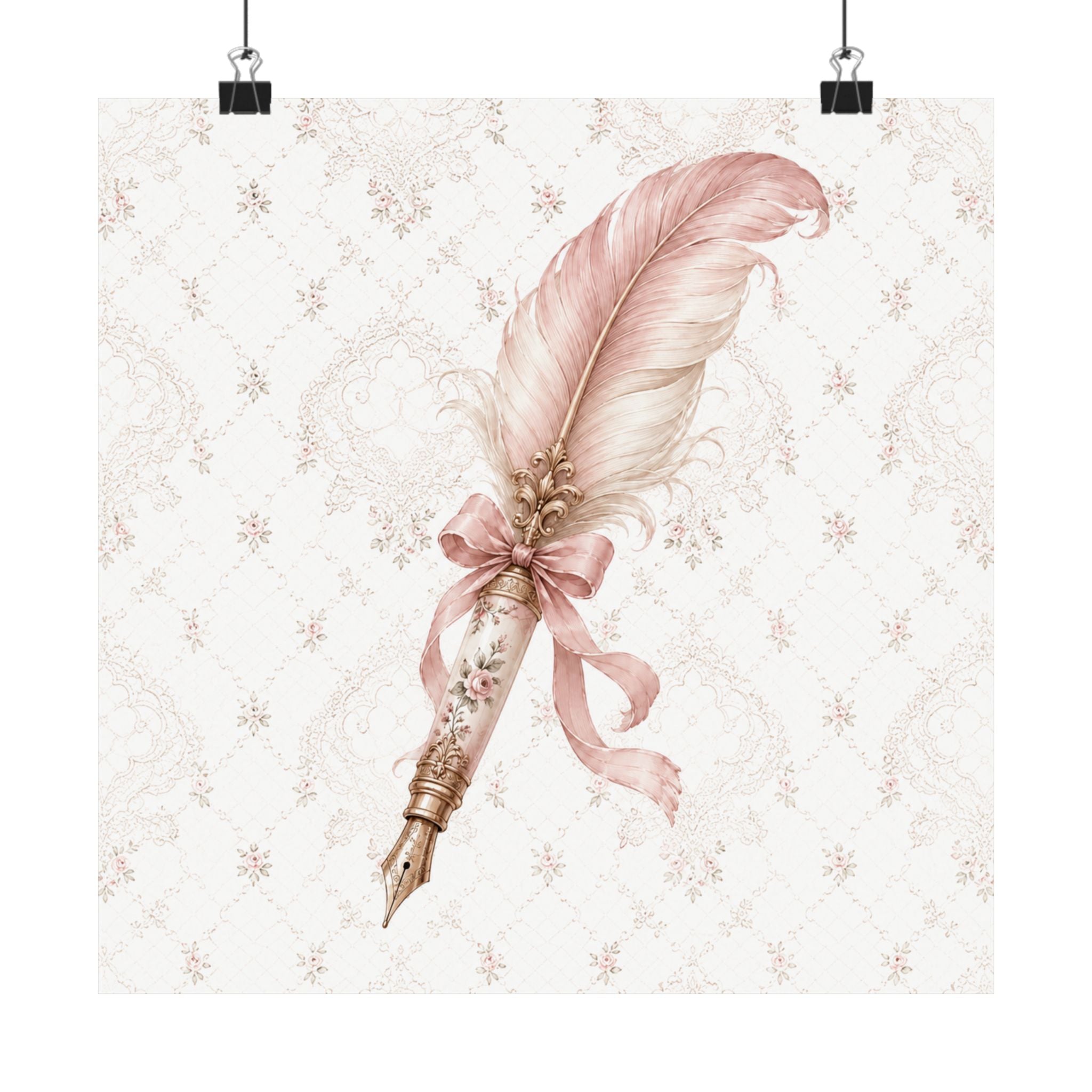 Vintage Pink Feather Quill Matte Vertical Poster | Shabby Chic Wall Art